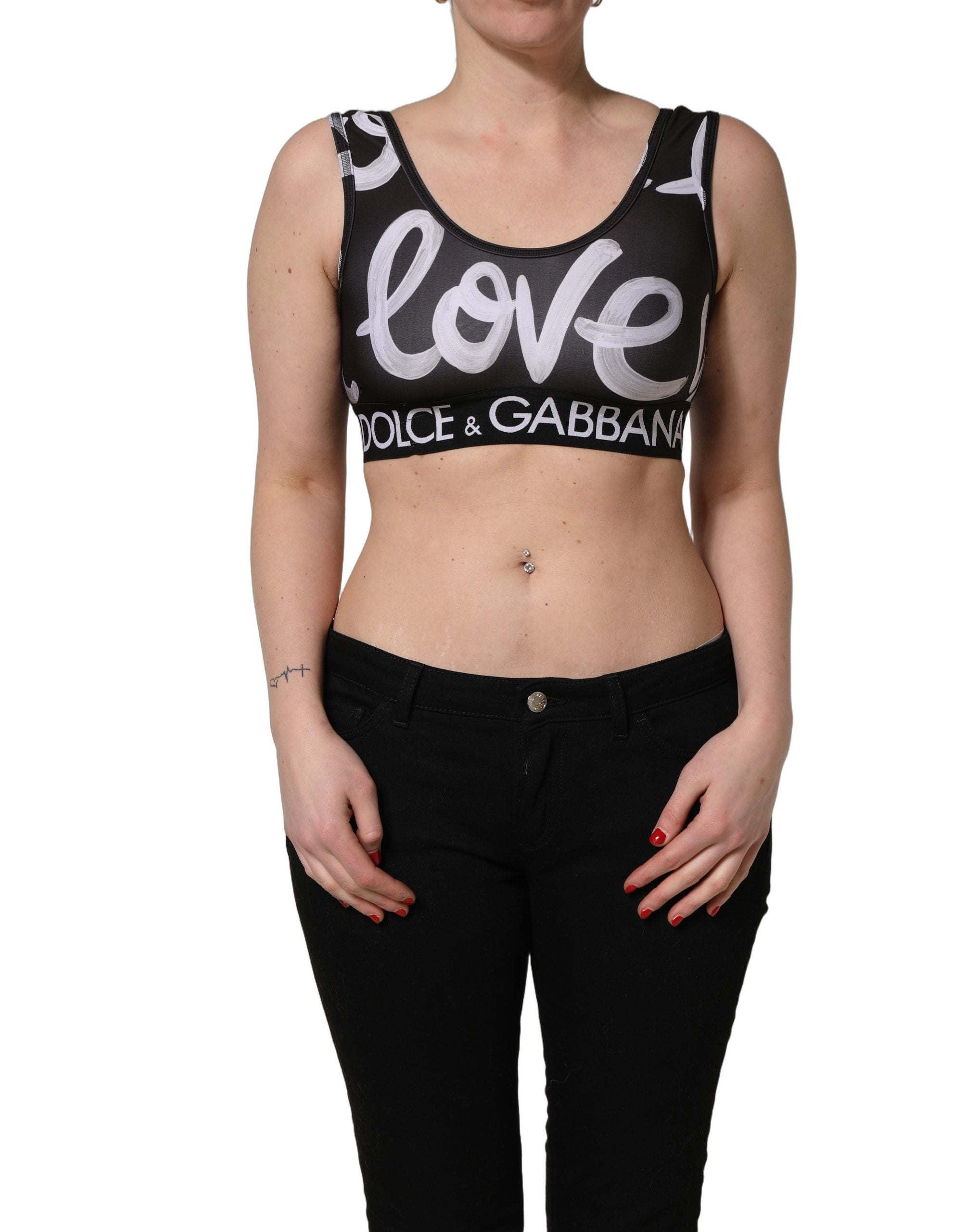 Dolce & Gabbana Black DG Love Yourself Sports Bra Cropped Top