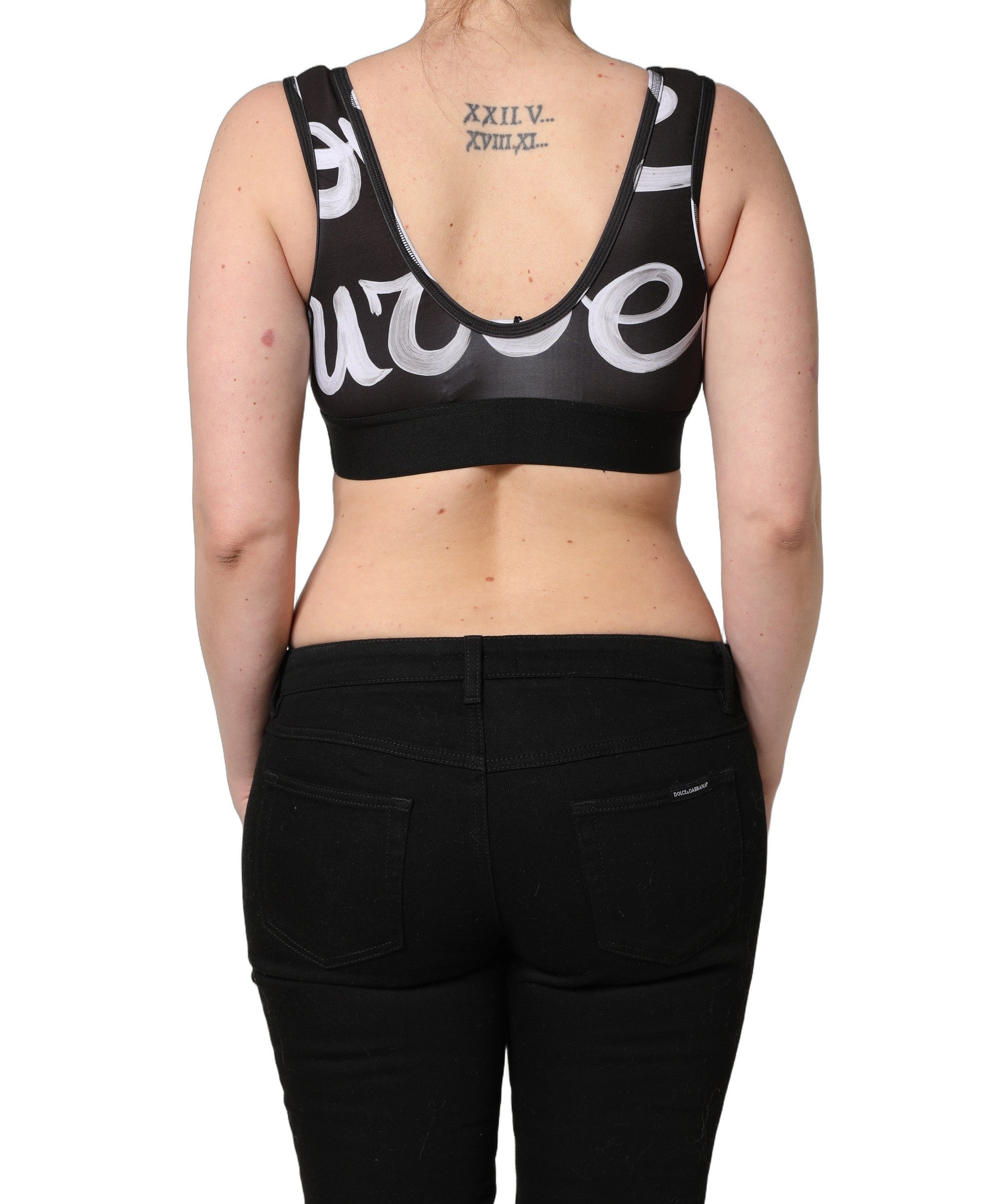 Dolce & Gabbana Black DG Love Yourself Sports Bra Cropped Top