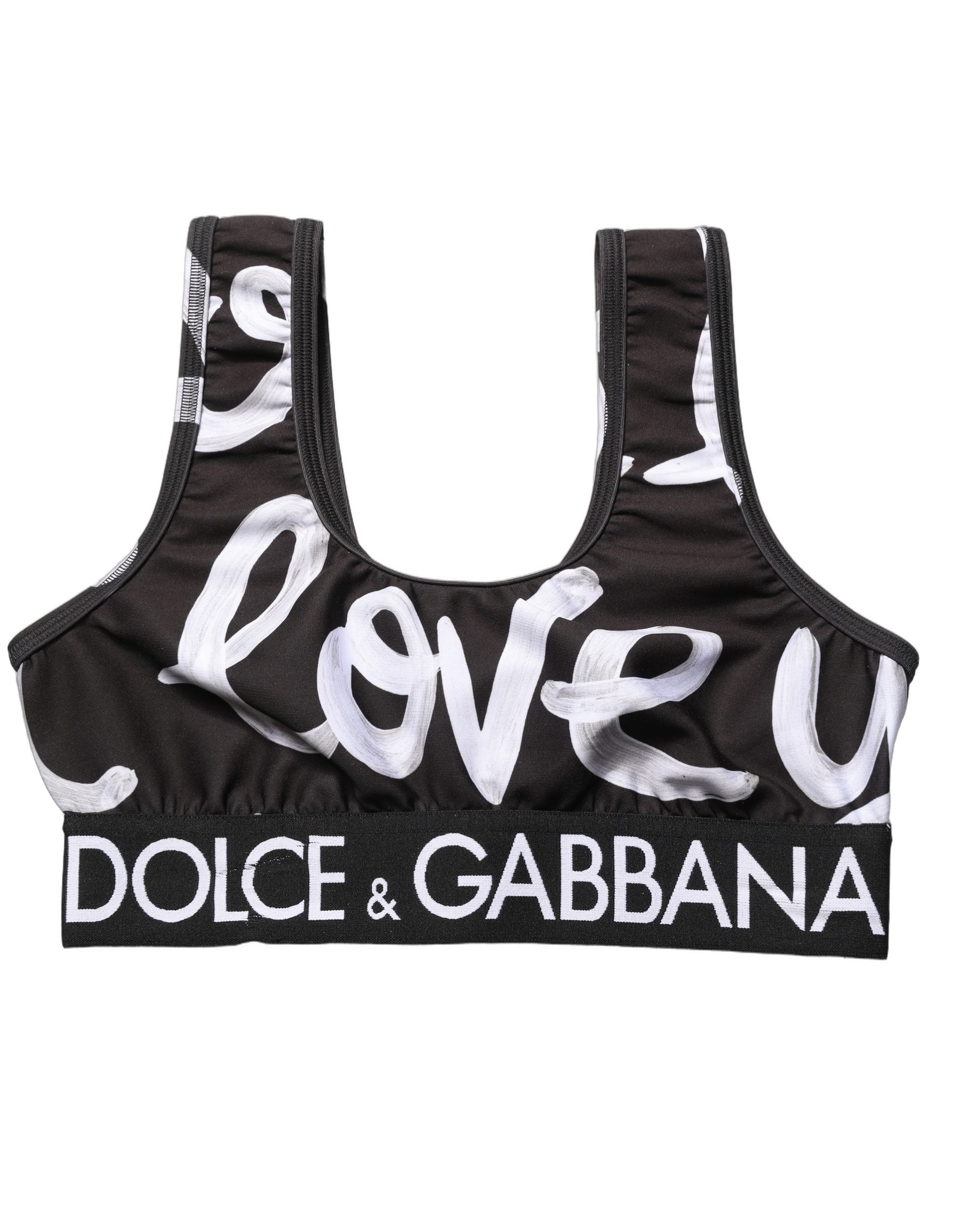 Dolce & Gabbana Black DG Love Yourself Sports Bra Cropped Top