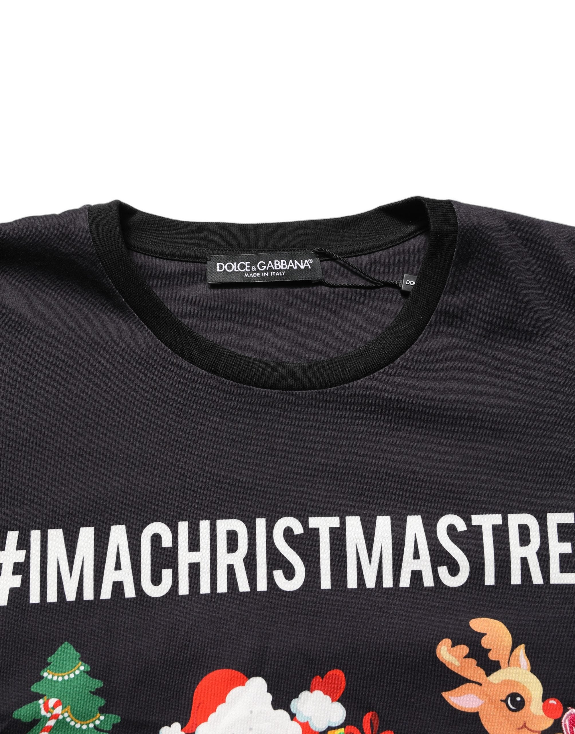 Dolce & Gabbana Black #IAMACHRISTMASTREE Print Cotton T-shirt