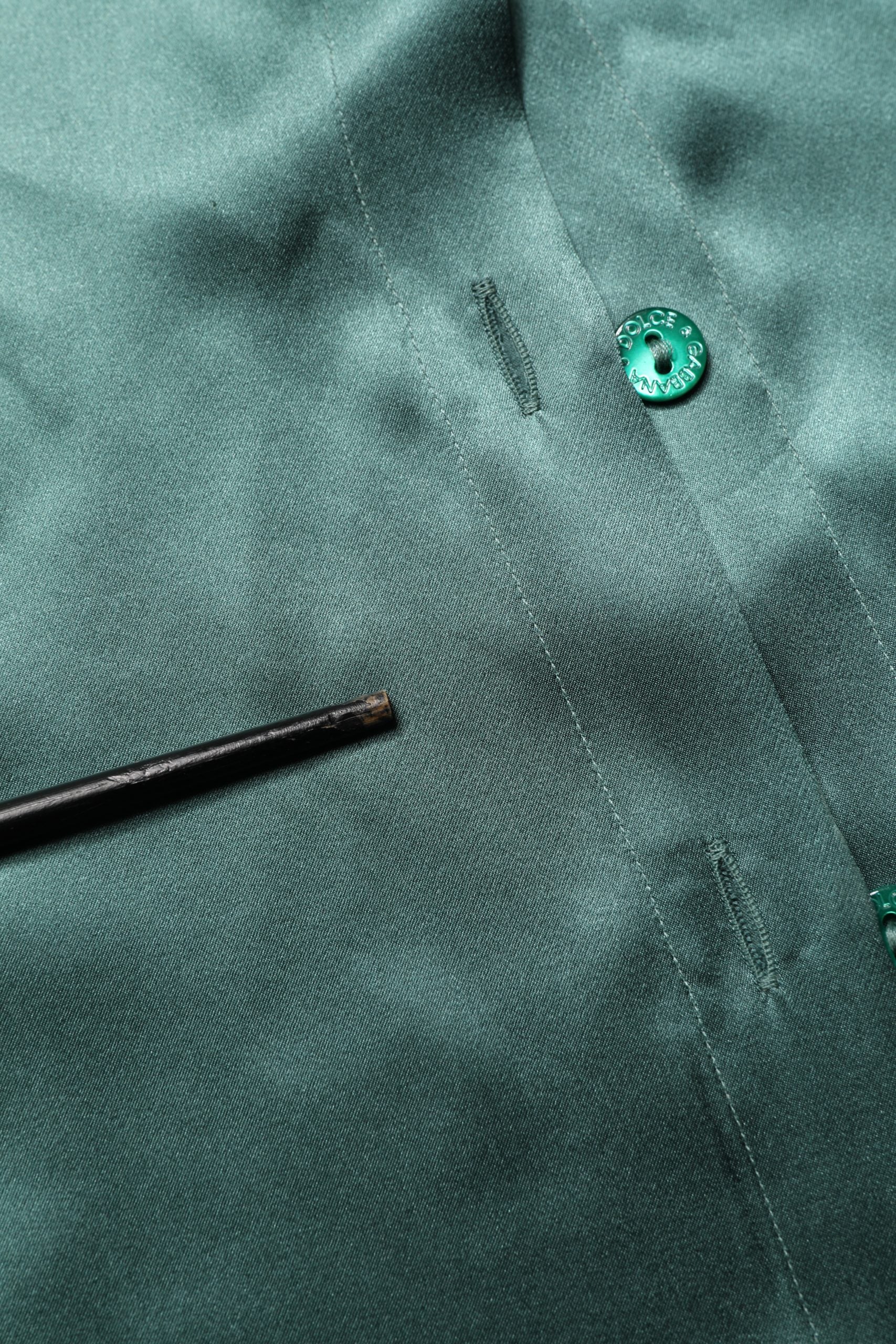 Dolce & Gabbana Dark Green Silk Satin Blouse Neck Tie Top