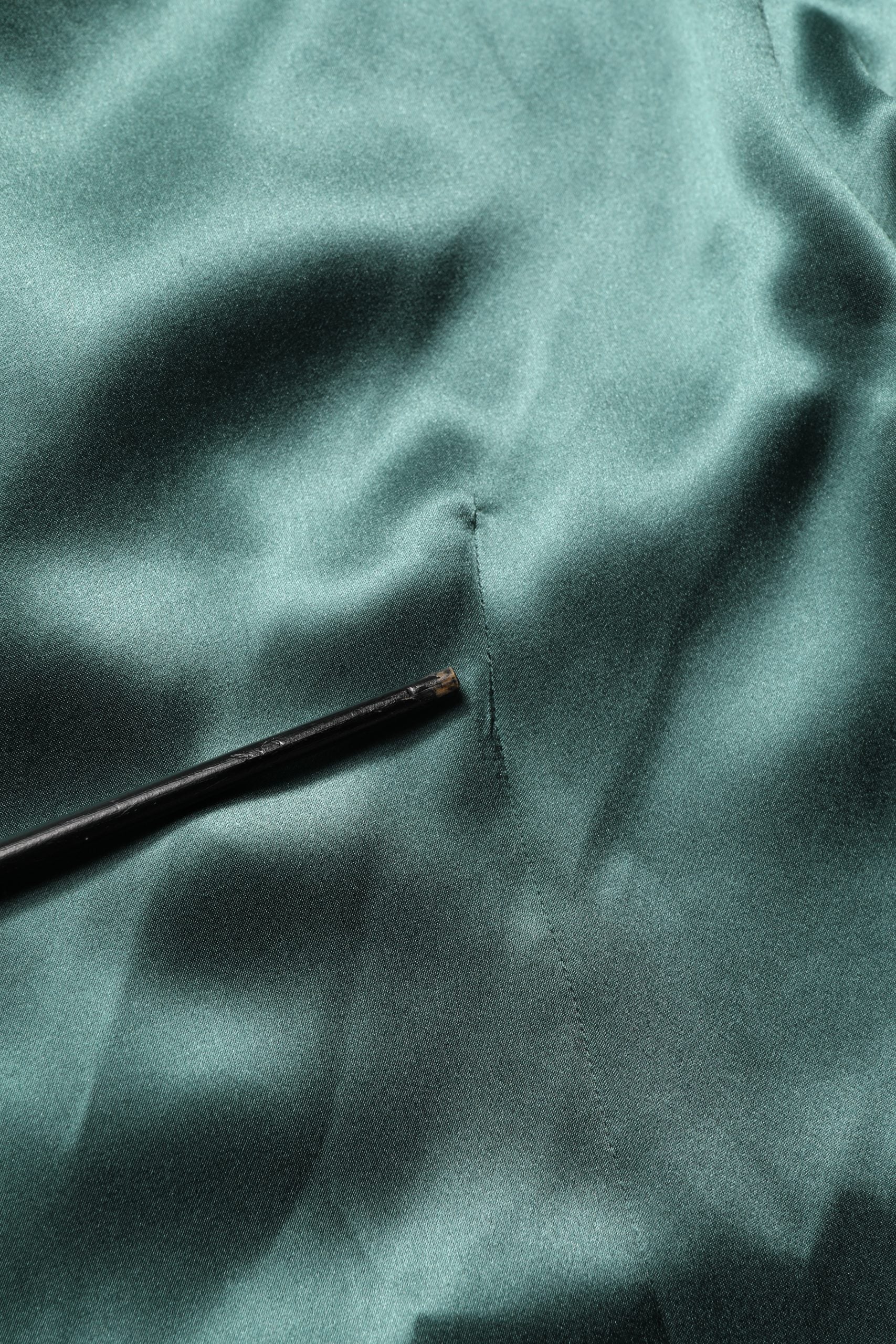 Dolce & Gabbana Dark Green Silk Satin Blouse Neck Tie Top