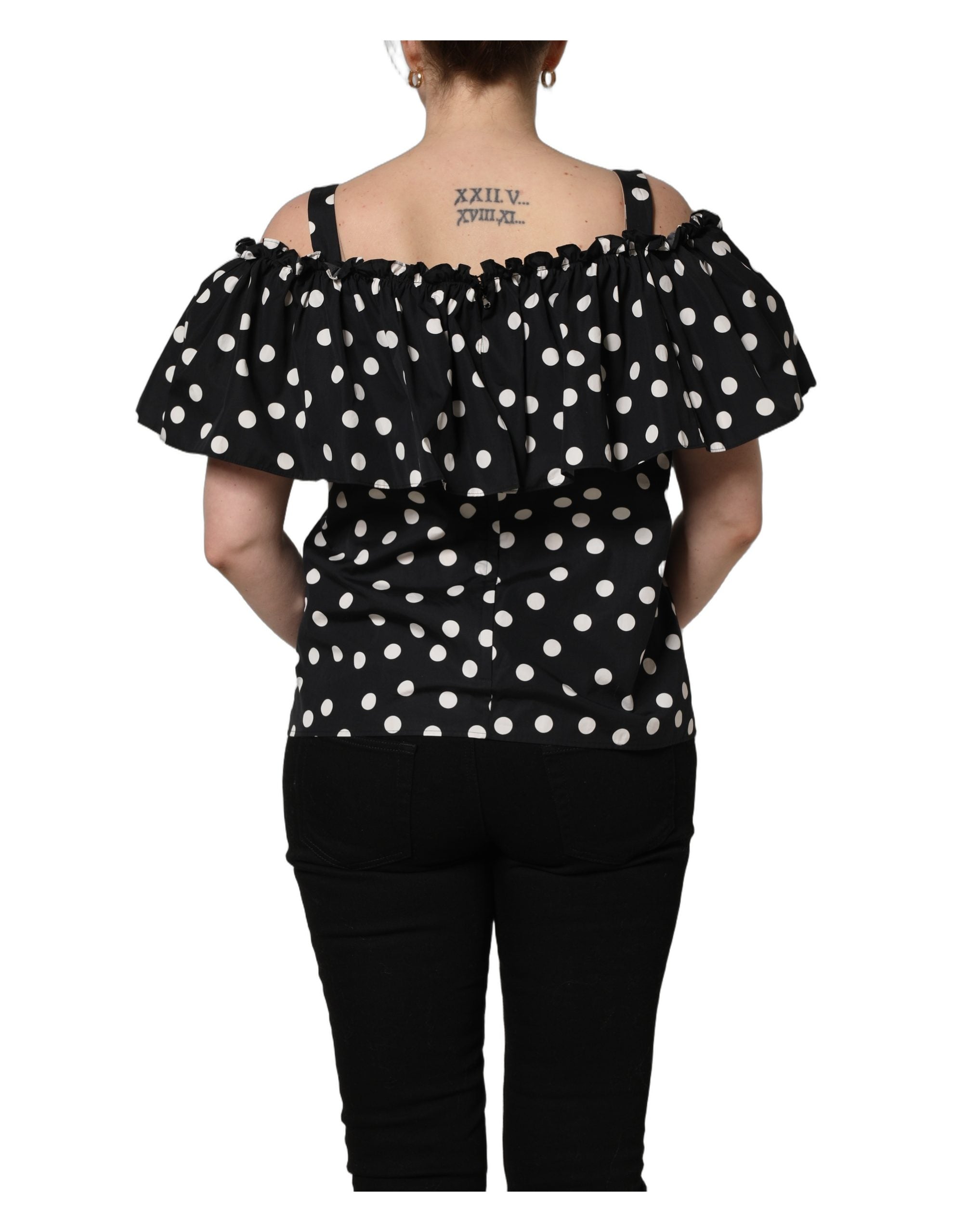 Dolce & Gabbana Black White Polka Dot Off Shoulder Top