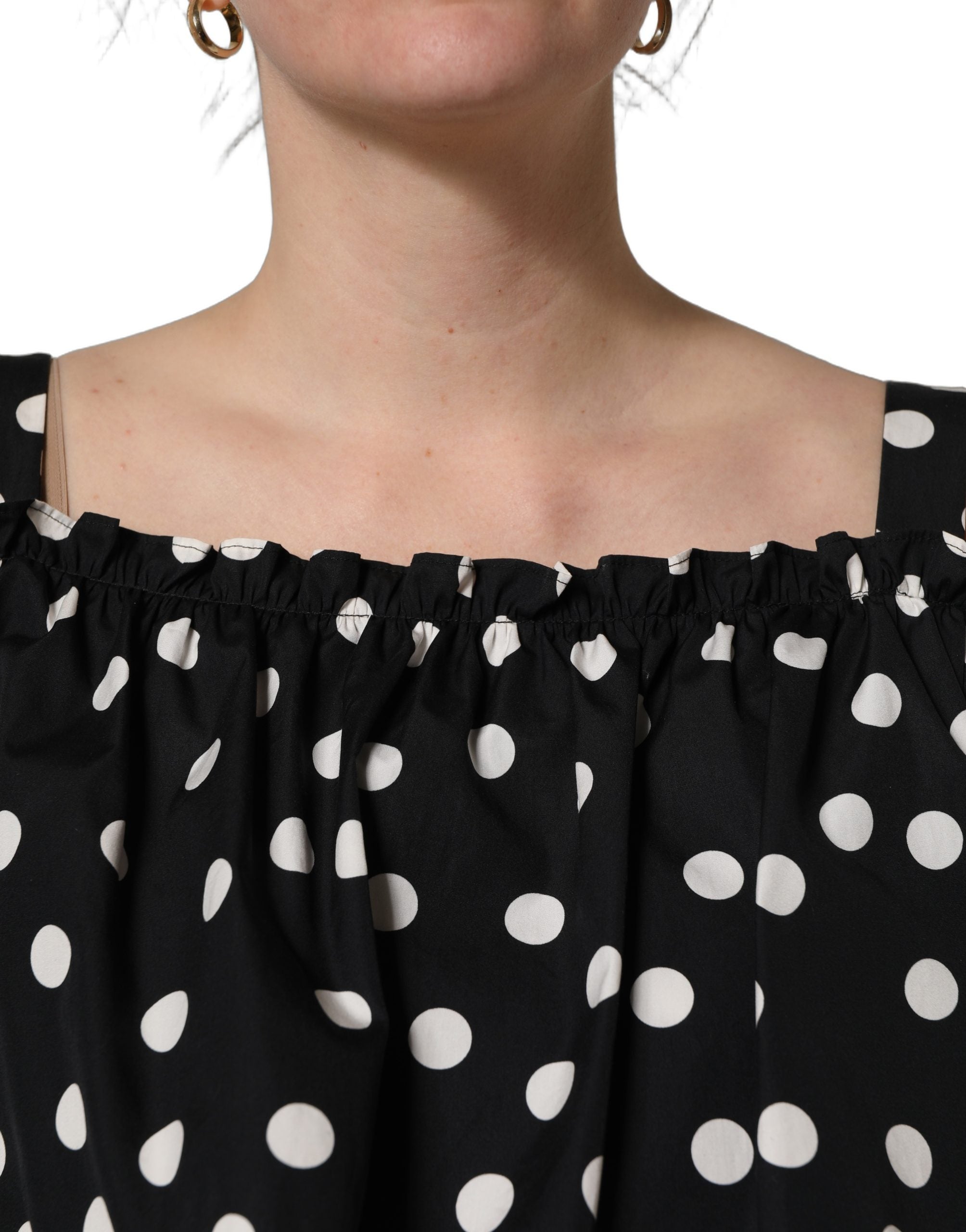 Dolce & Gabbana Black White Polka Dot Off Shoulder Top
