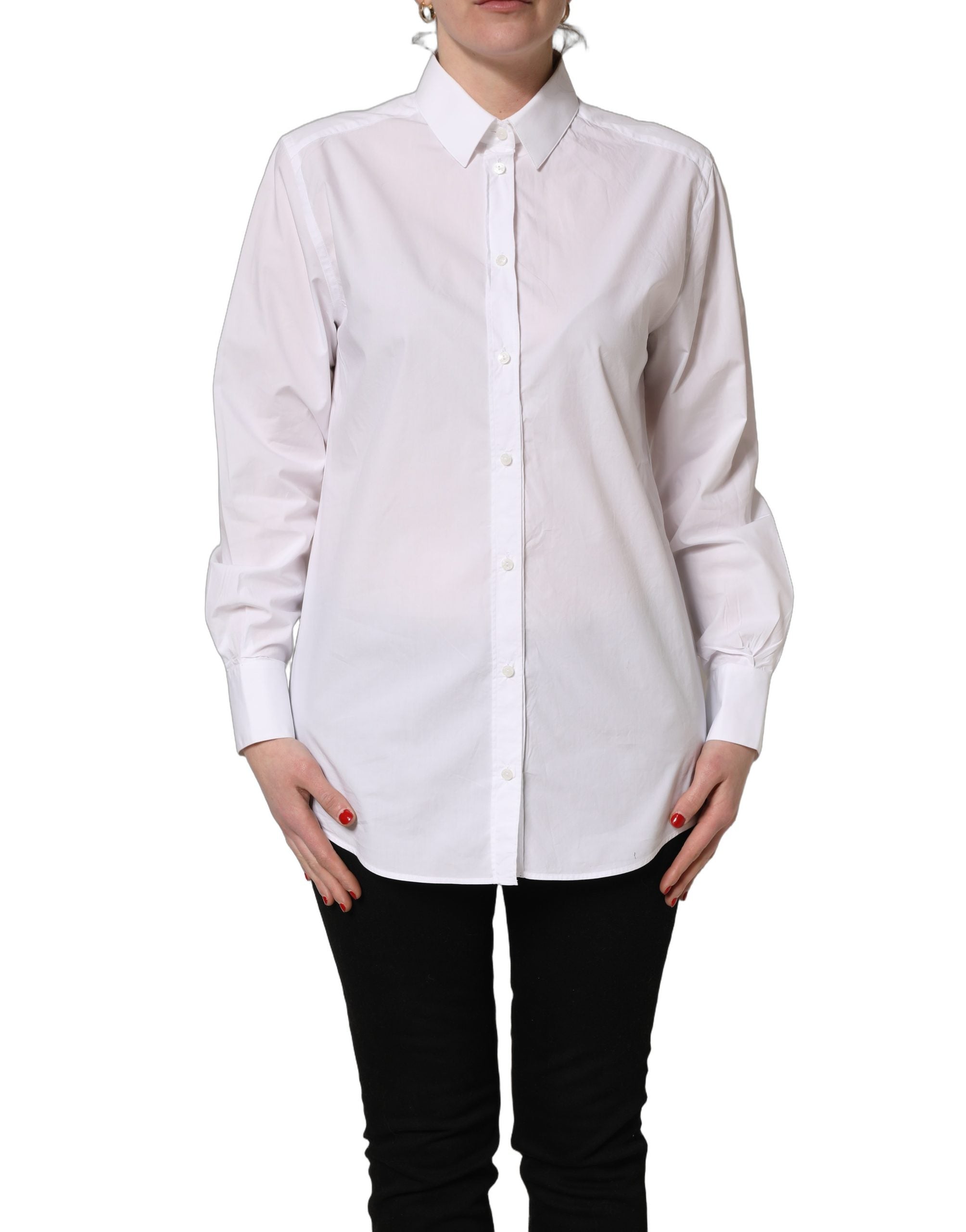 Dolce & Gabbana White Cotton Long Sleeve Button-Up Shirt Top