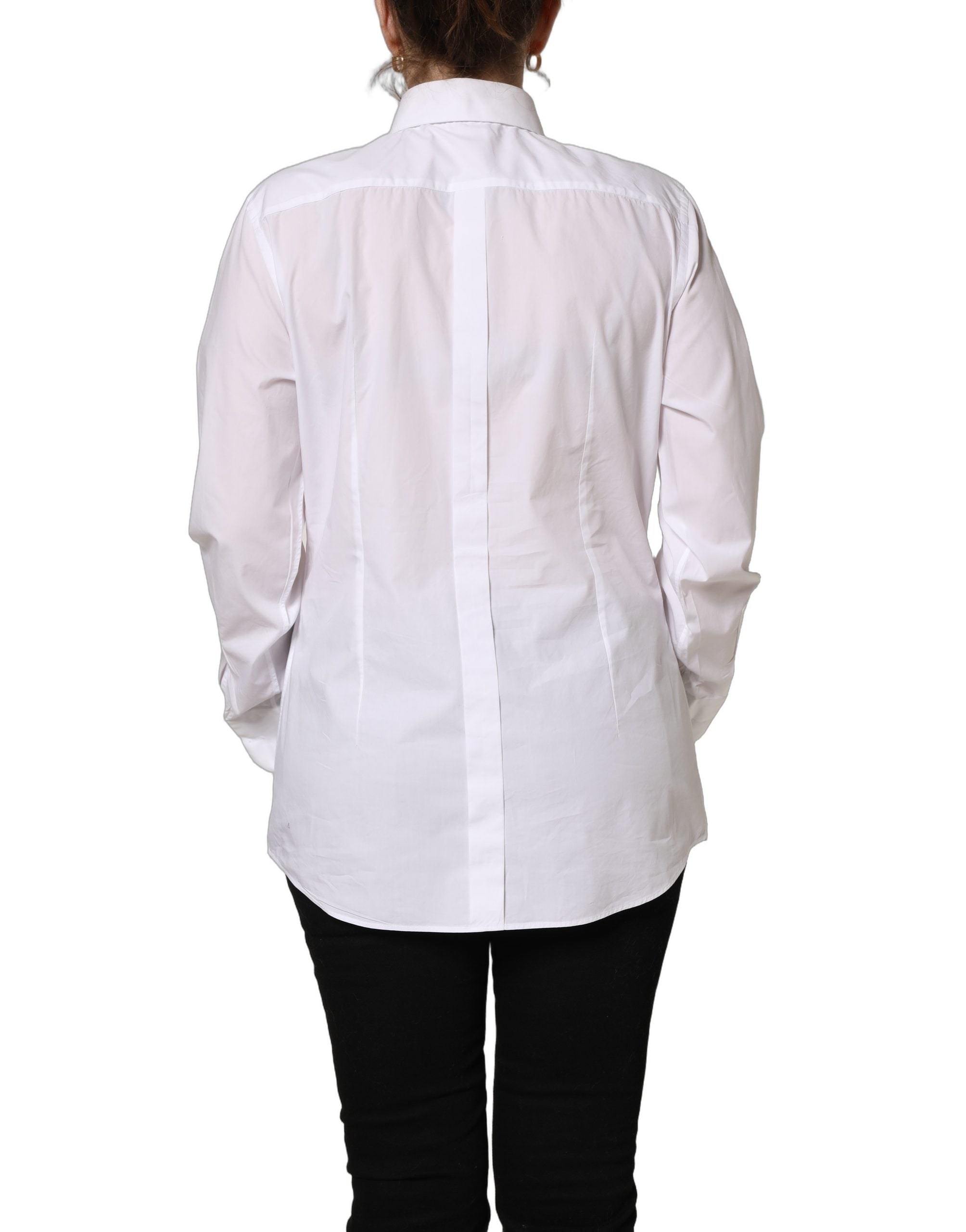 Dolce & Gabbana White Cotton Long Sleeve Button-Up Shirt Top