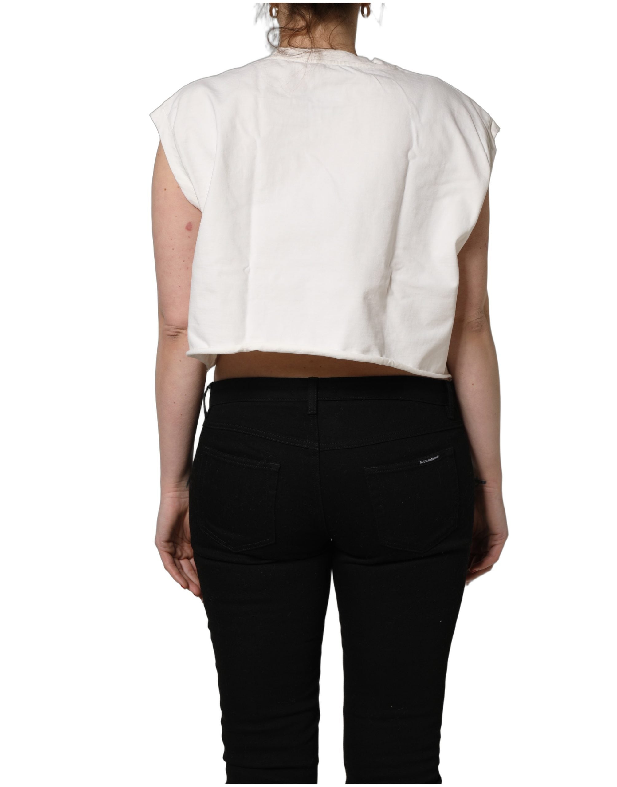 Dolce & Gabbana White Cotton DG Logo Print Cropped Jersey Top
