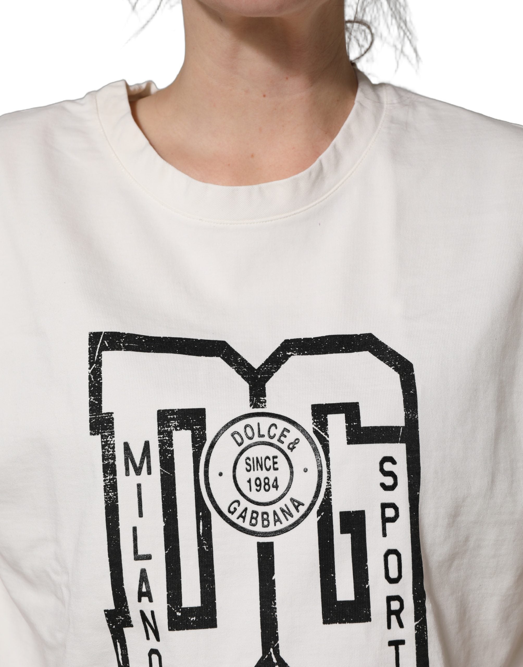 Dolce & Gabbana White Cotton DG Logo Print Cropped Jersey Top
