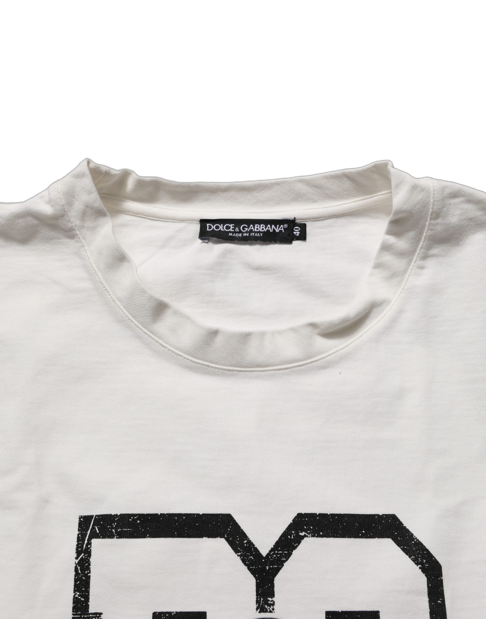 Dolce & Gabbana White Cotton DG Logo Print Cropped Jersey Top