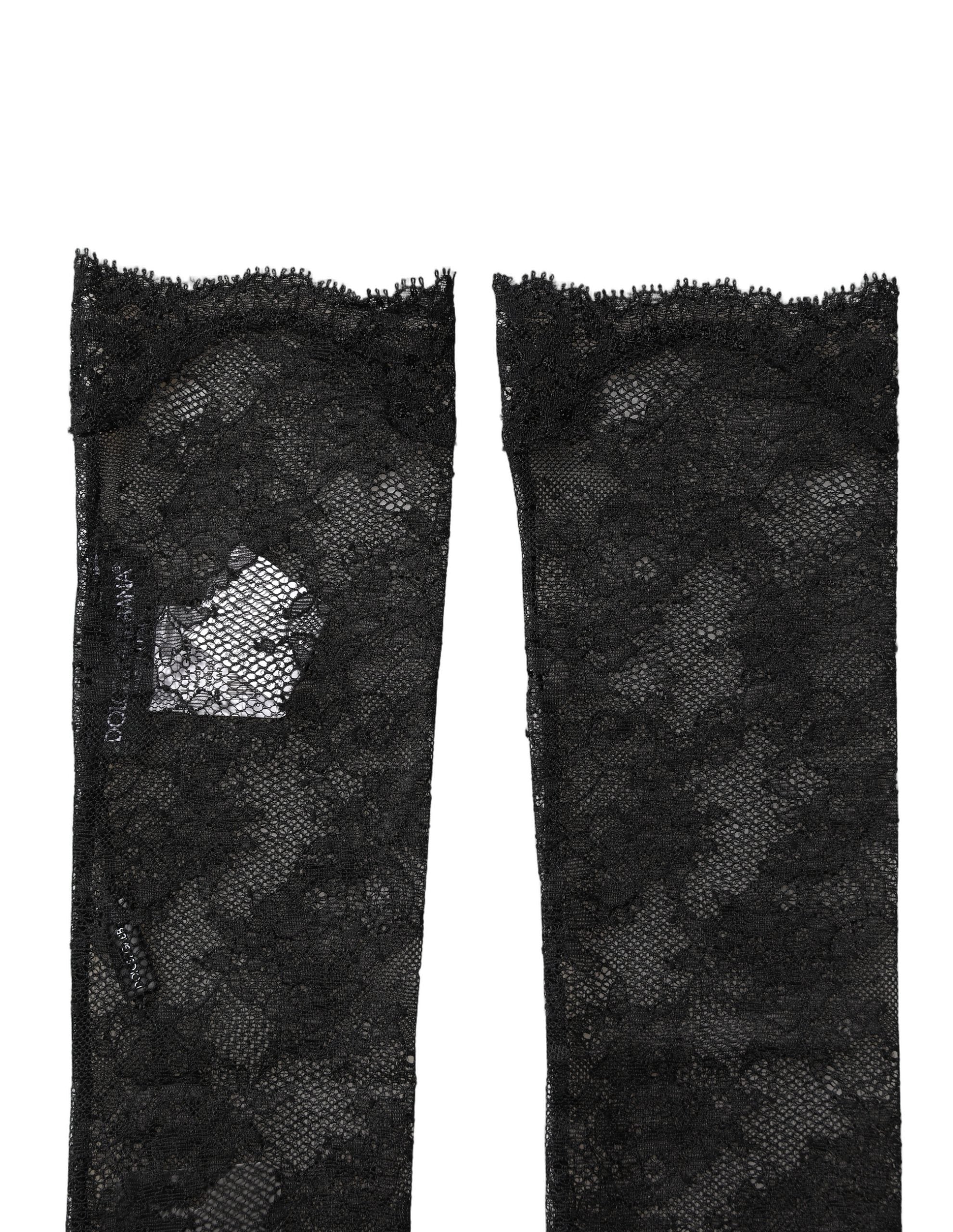 Dolce & Gabbana Black Floral Lace Nylon Stretch Knee Socks