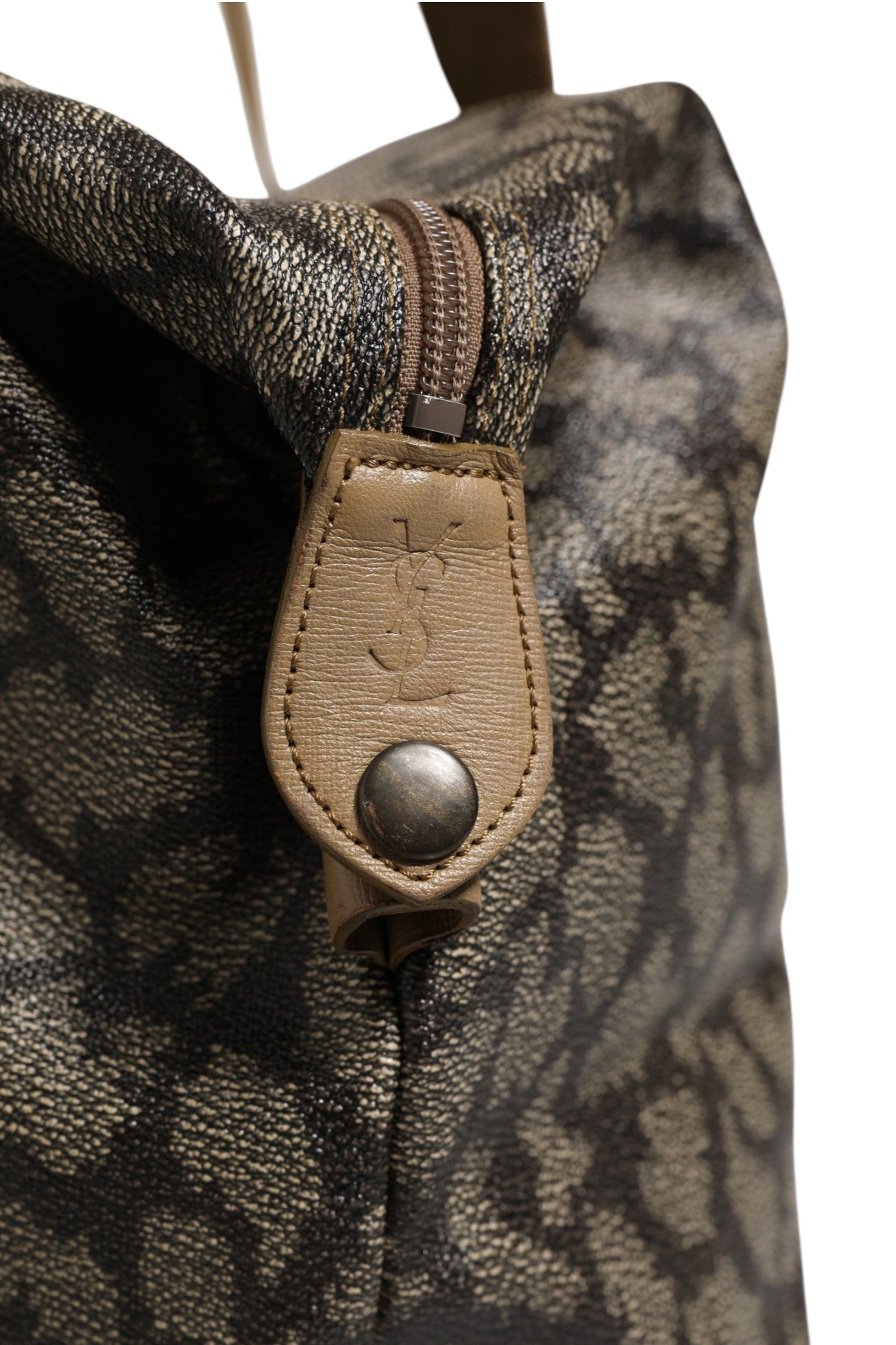 Saint Laurent Green and Brown Pattern Canvas Duffel Bag