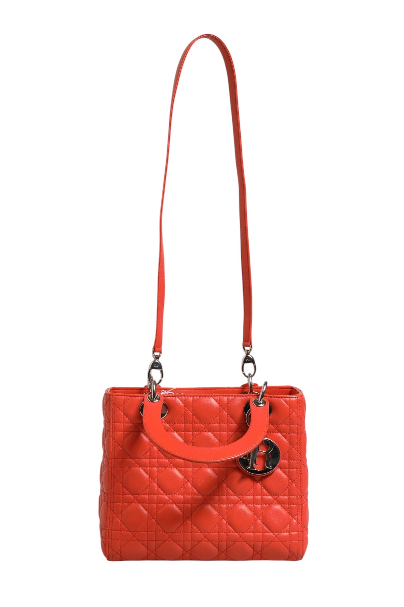 Christian Dior Orange Cannage Lambskin Leather Lady Dior Bag