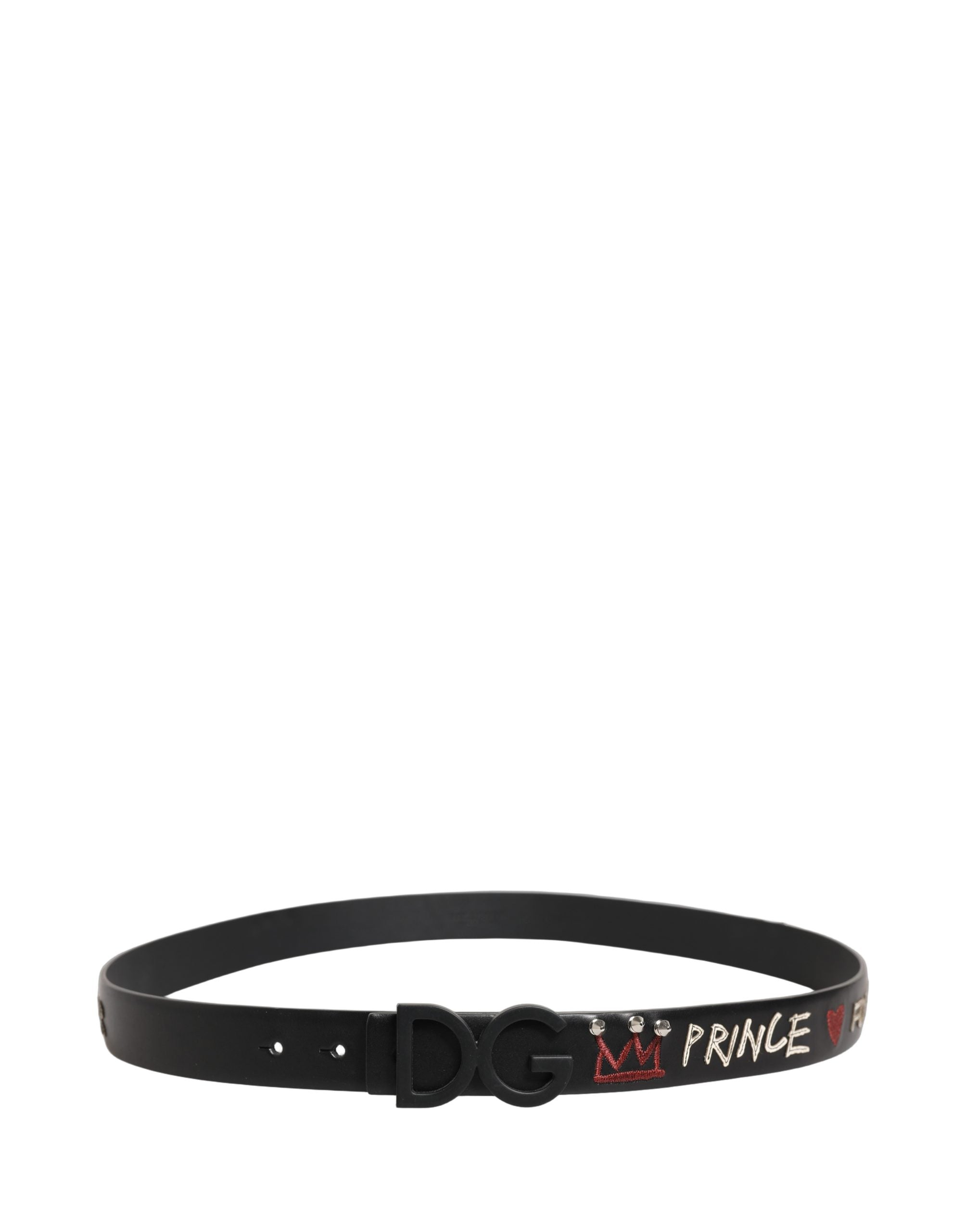 Dolce & Gabbana Black Leather Prince Crown Logo Buckle Belt