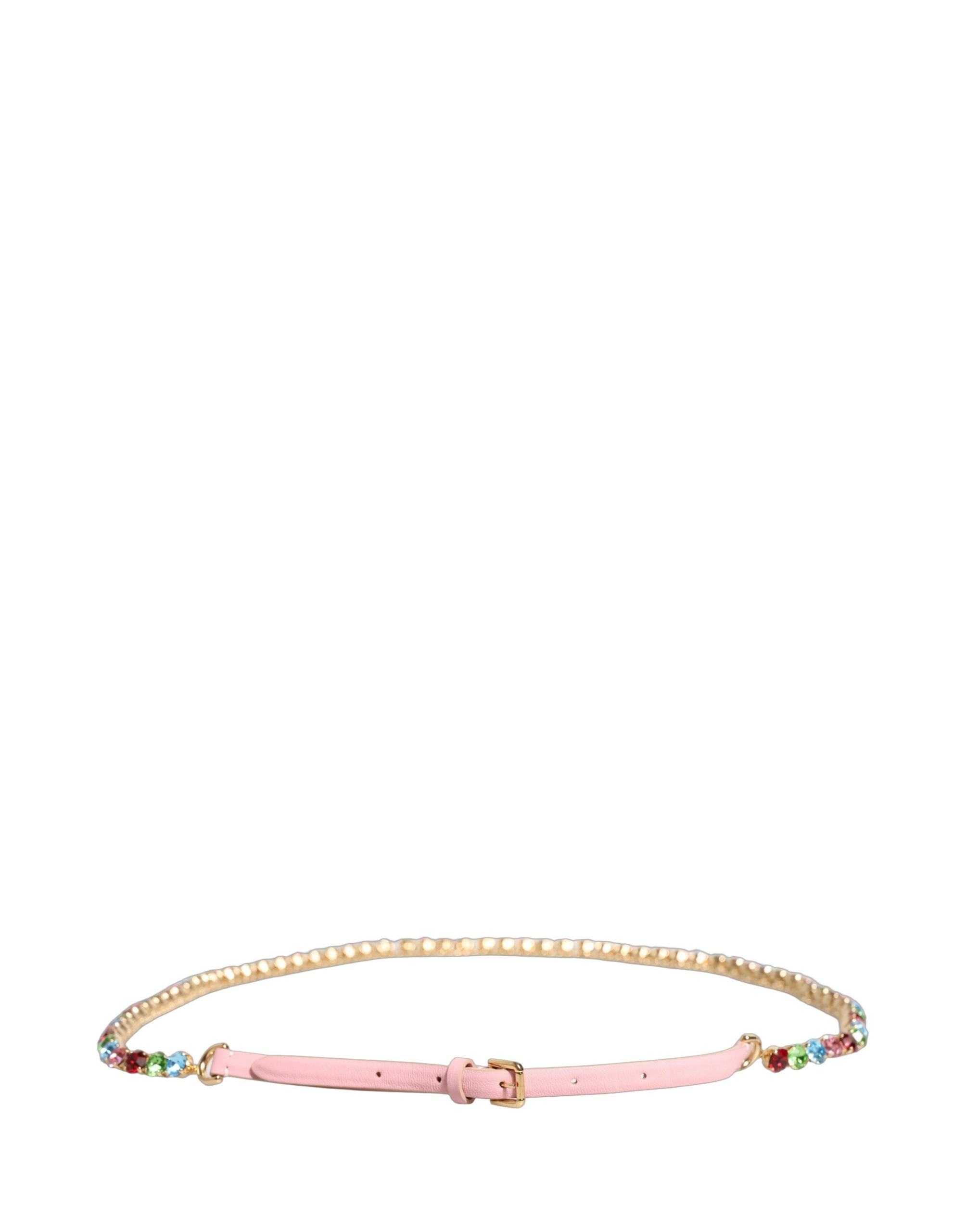 Dolce & Gabbana Pink Leather Crystal Chain Embellished Belt