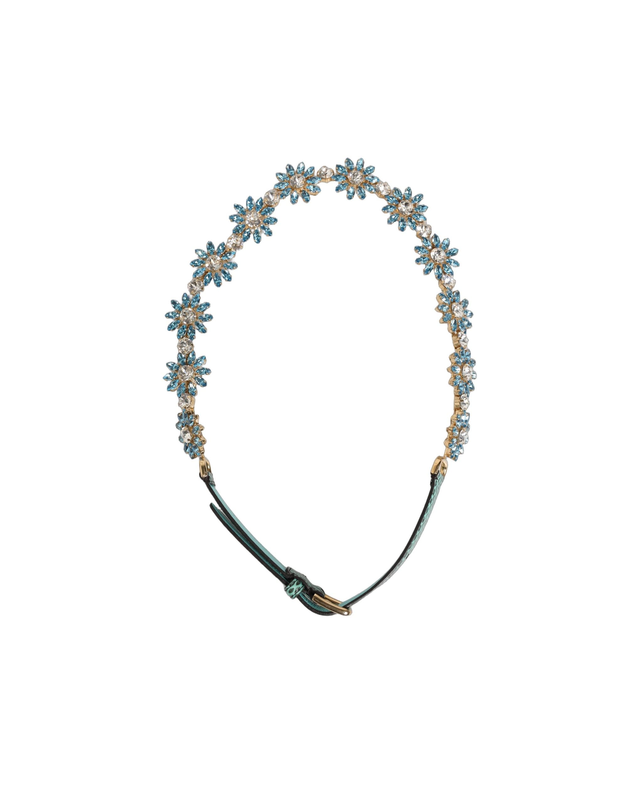 Dolce & Gabbana Green Leather Daisy Crystal Embellished Waist Belt