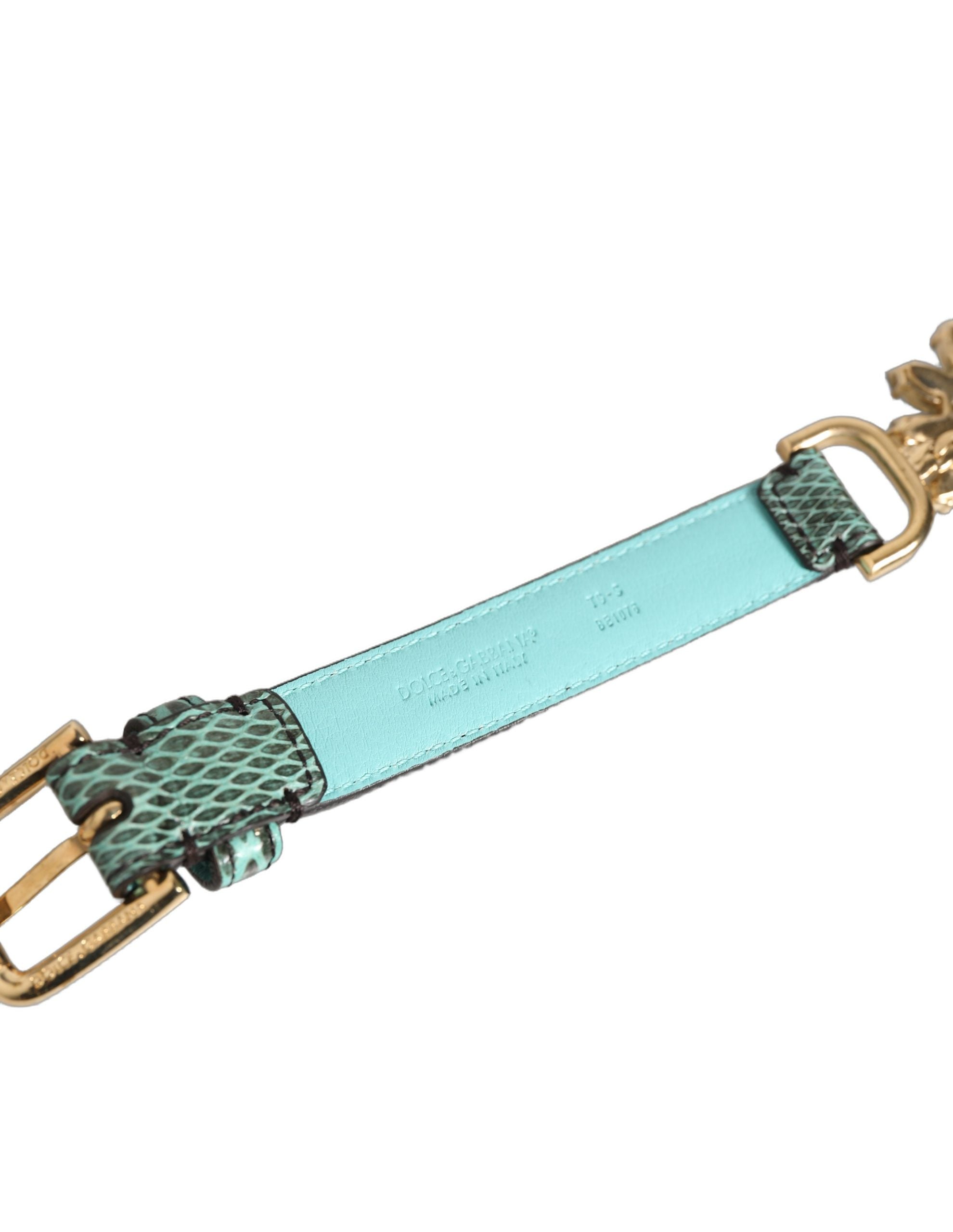 Dolce & Gabbana Green Leather Daisy Crystal Embellished Waist Belt