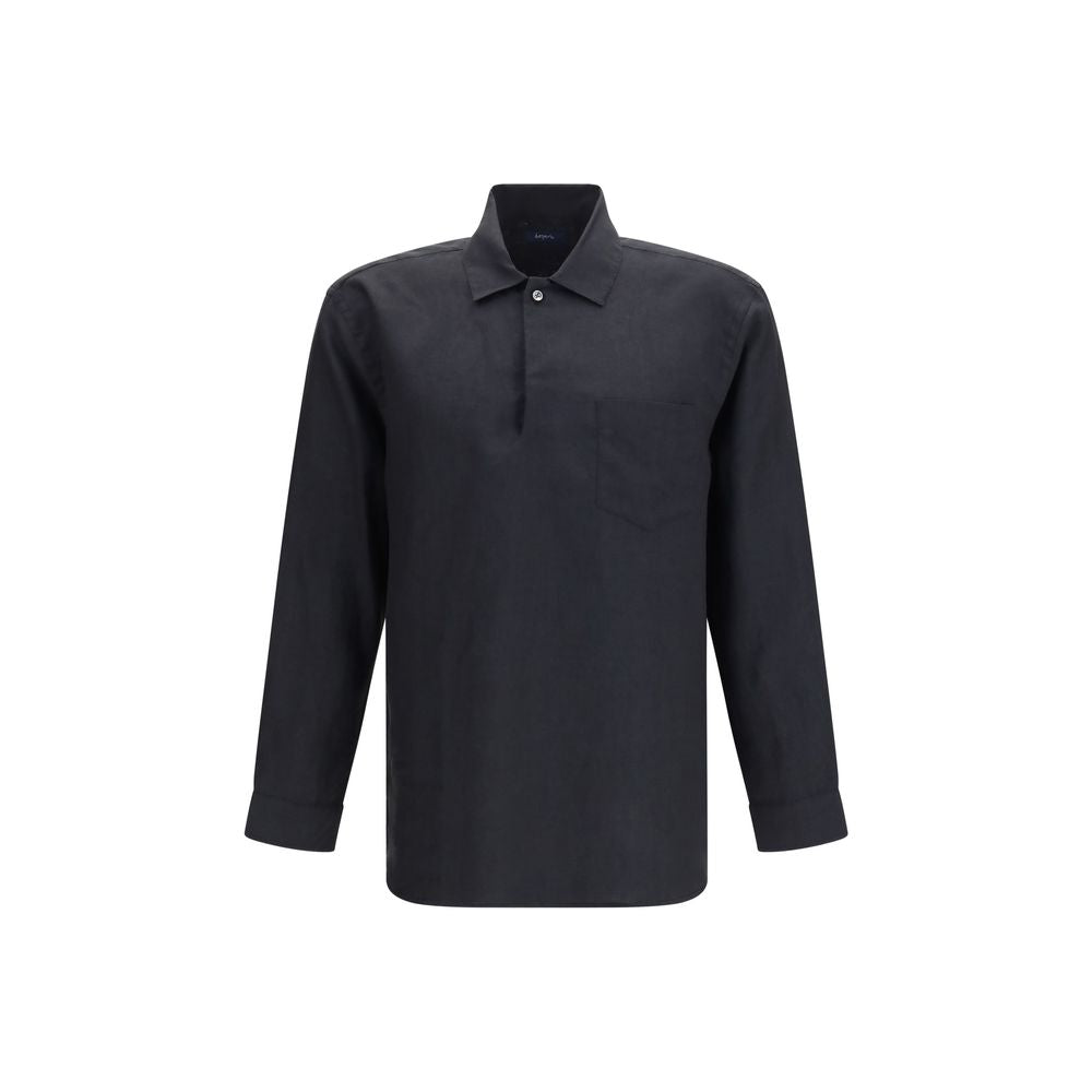 Deperlu Black Linen Dress Shirt