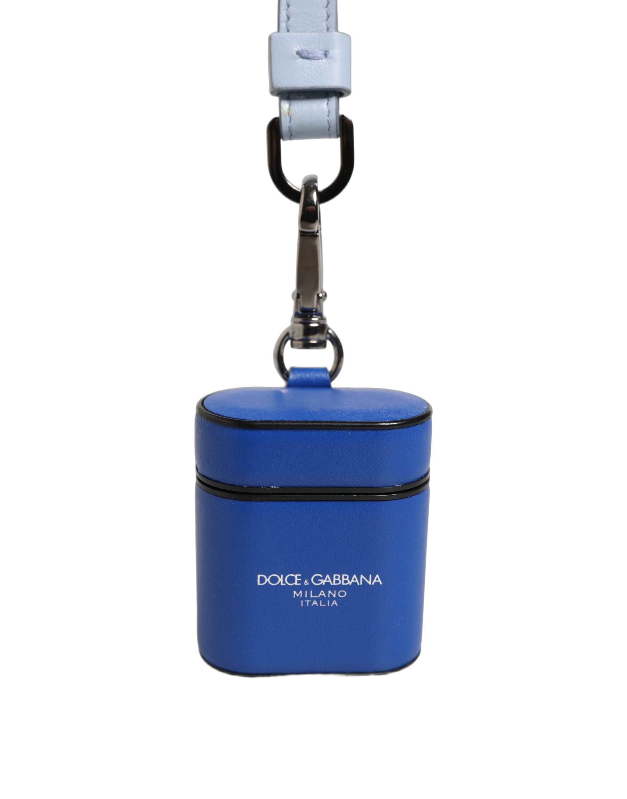 Dolce & Gabbana Case Blue Calf Leather Logo Flip Holder Strap Airpods