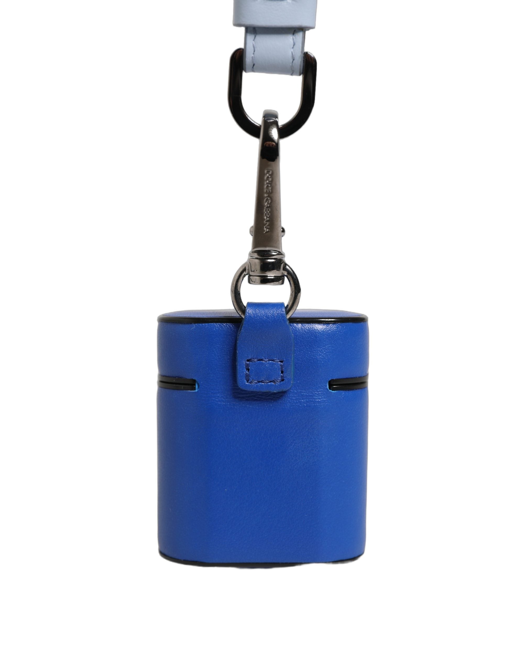 Dolce & Gabbana Case Blue Calf Leather Logo Flip Holder Strap Airpods