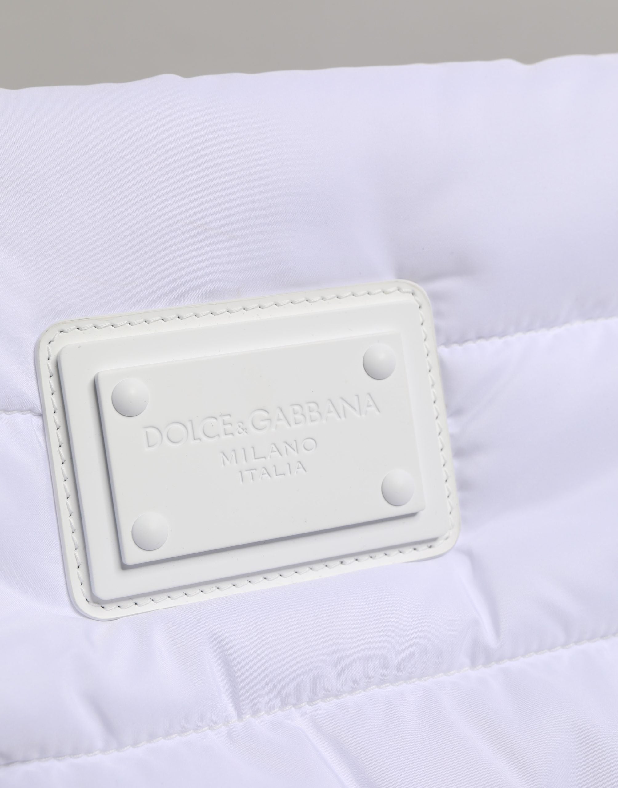 Dolce & Gabbana White Logo Plaque Polyester Quilted Shoulder Borse Bag