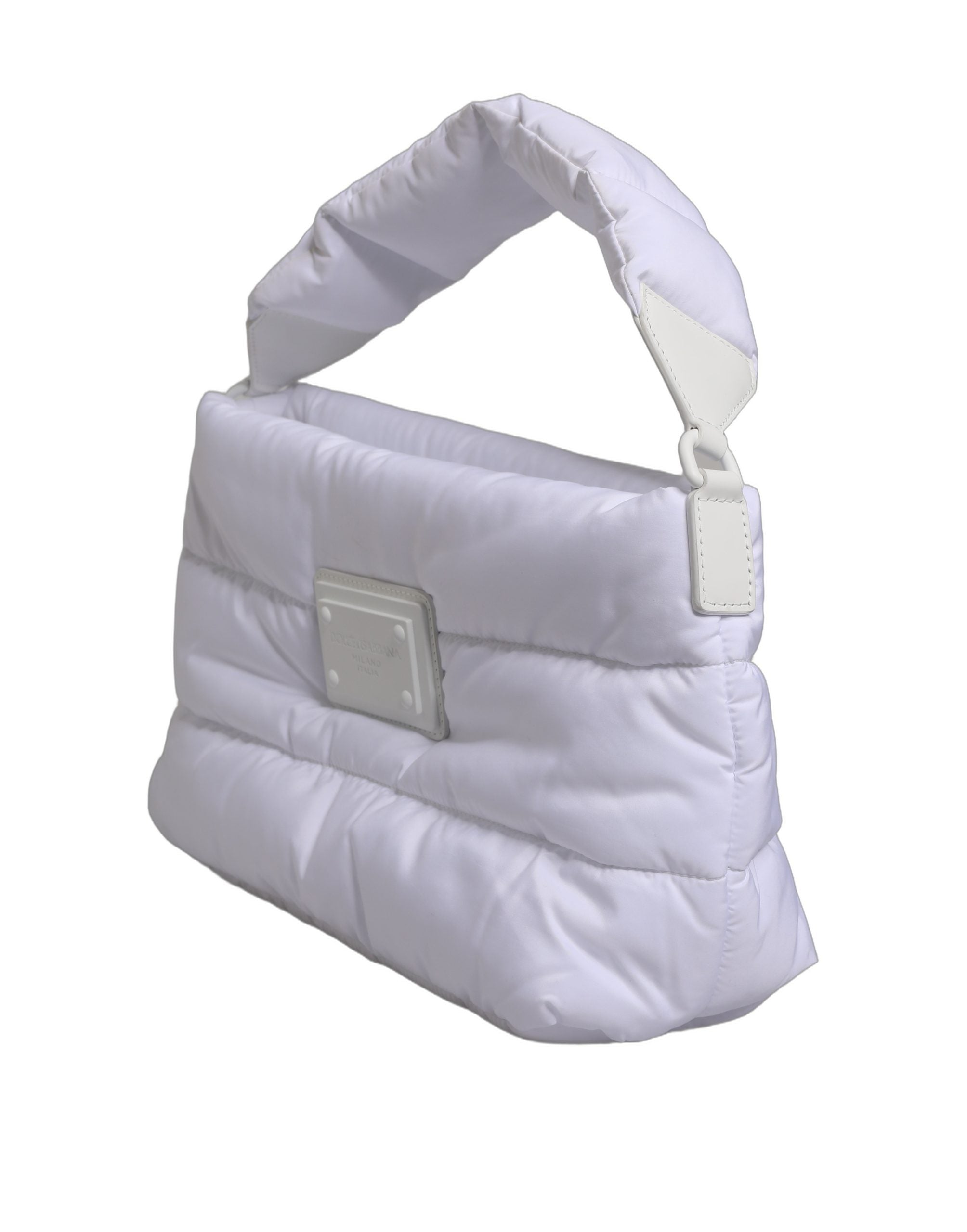 Dolce & Gabbana White Logo Plaque Polyester Quilted Shoulder Borse Bag