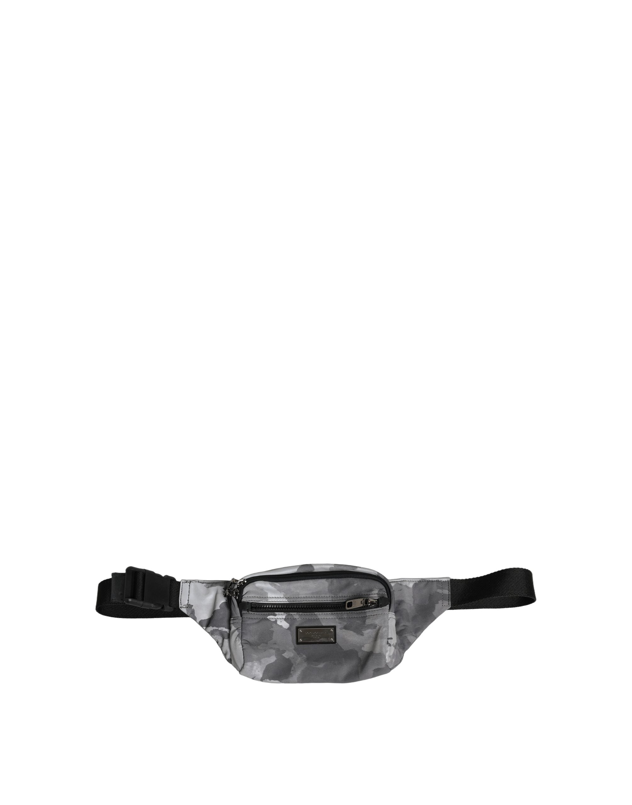Dolce & Gabbana Black Nylon Brass Plate Camouflage Waist Fanny Pack Bag