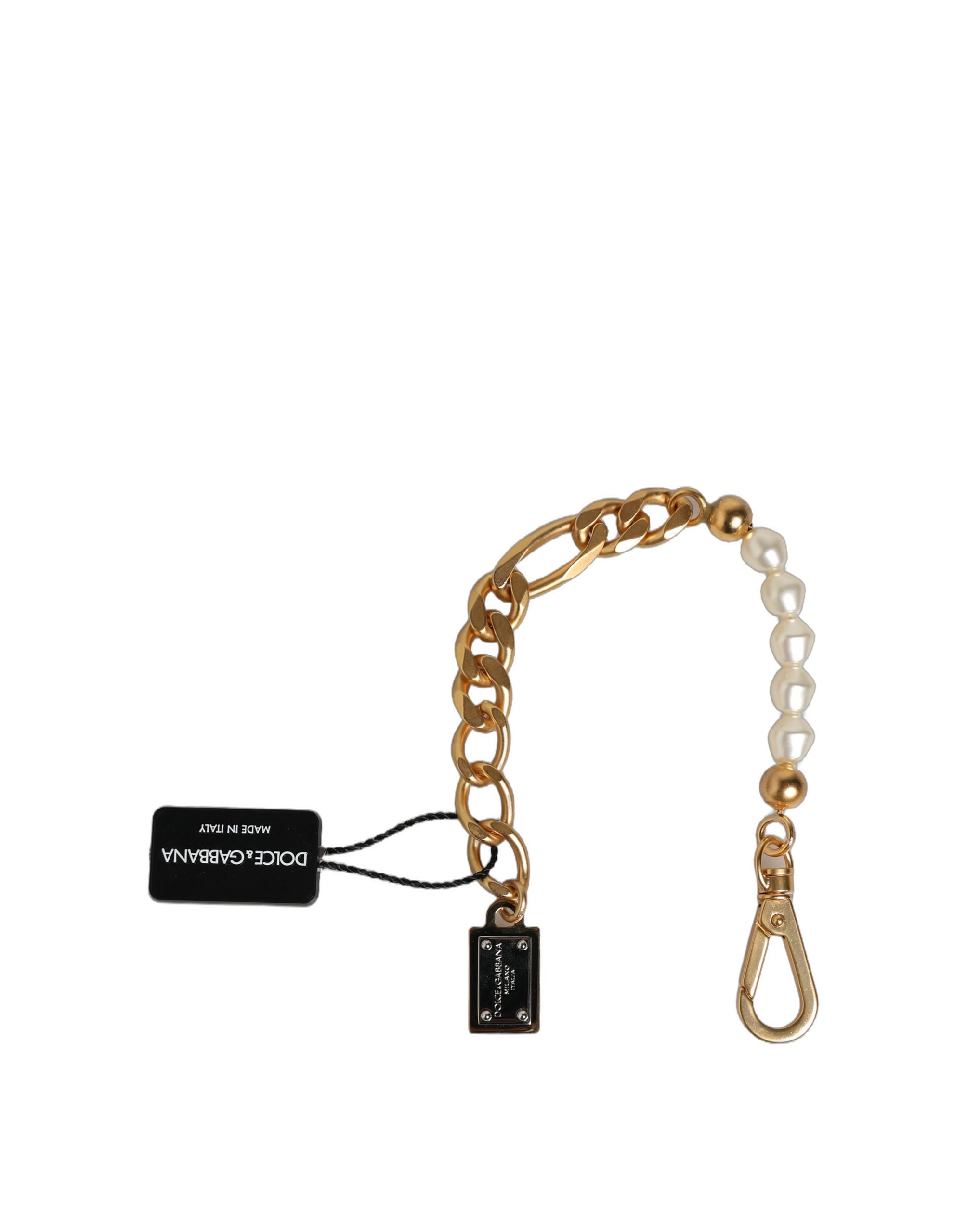 Dolce & Gabbana Gold Brass Pearl Embellished Chain Link Jewelry Bracelet