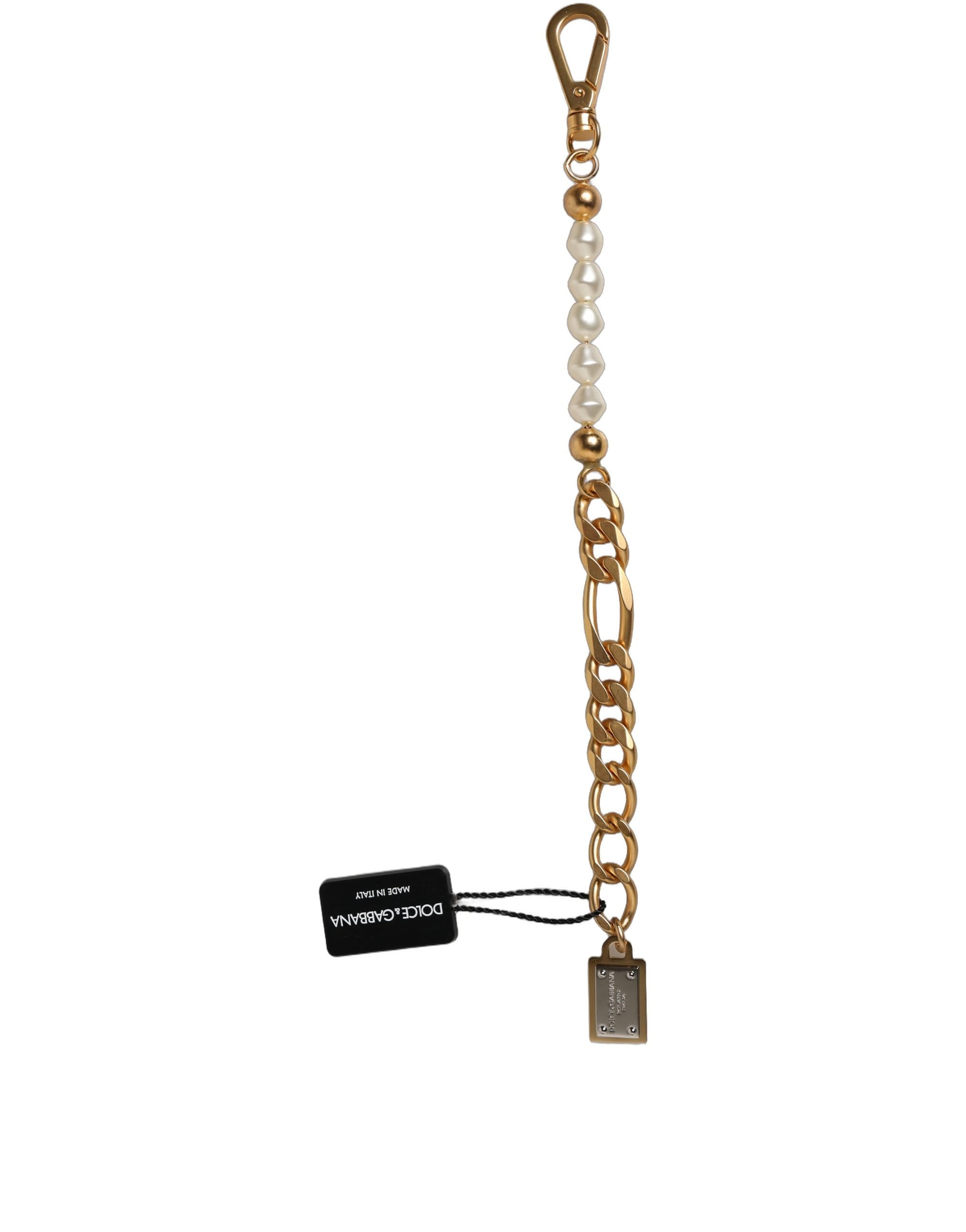 Dolce & Gabbana Gold Brass Pearl Embellished Chain Link Jewelry Bracelet