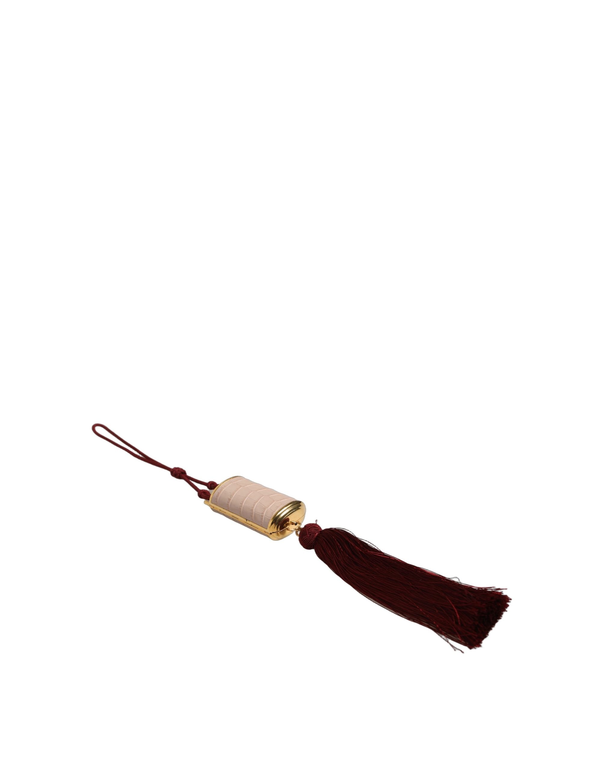 Dolce & Gabbana Pink Exotic Leather Mini Mirror Tassel Makeup Bag