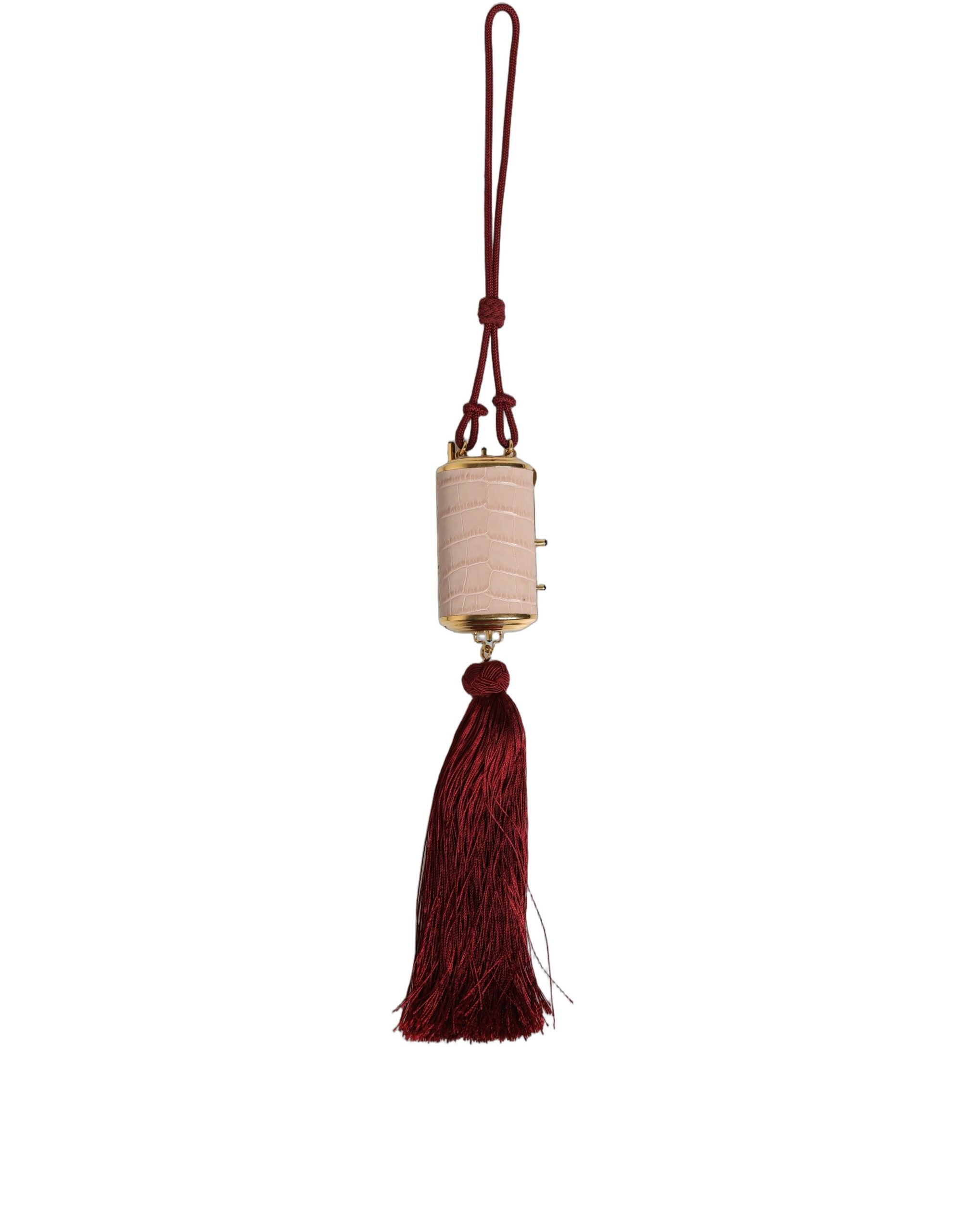 Dolce & Gabbana Pink Exotic Leather Mini Mirror Tassel Makeup Bag