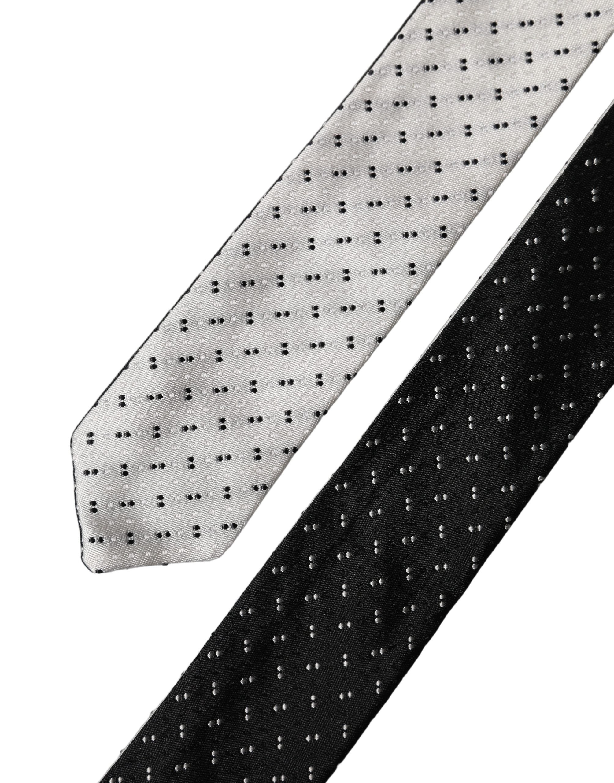 Dolce & Gabbana White Black Patterned Silk Adjustable Men Necktie Tie