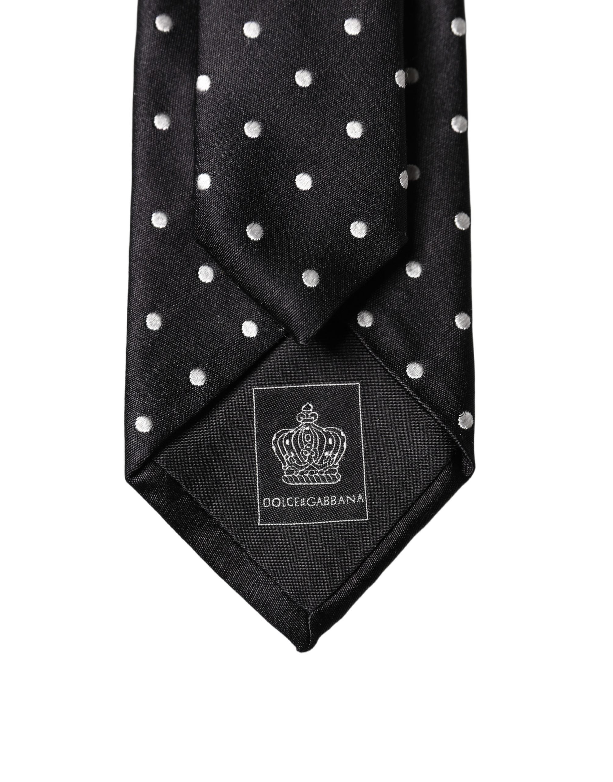 Dolce & Gabbana Black White Polka Dots Silk Adjustable Men Necktie Tie