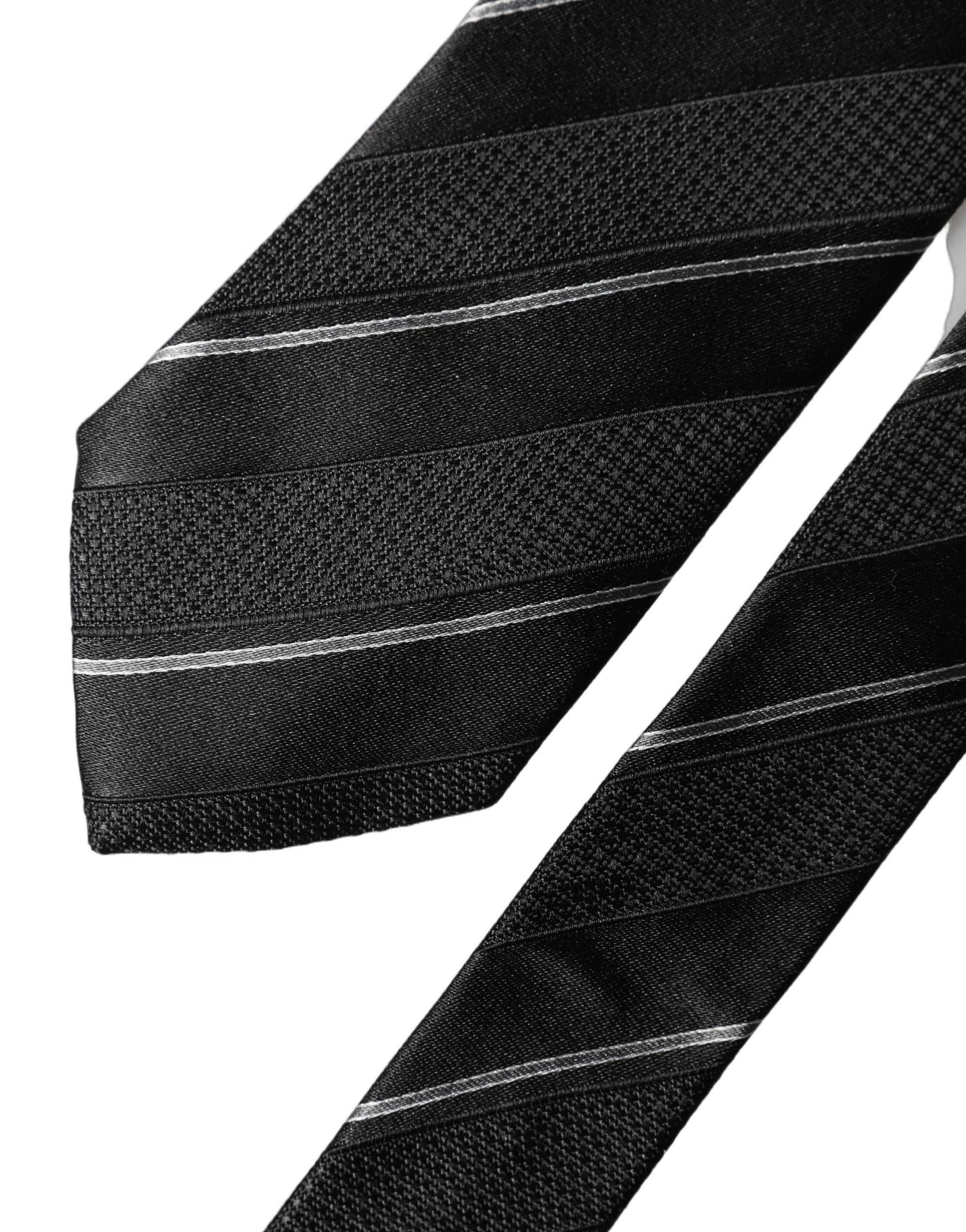 Dolce & Gabbana Black White Stripes 100% Silk Adjustable Men Necktie Tie