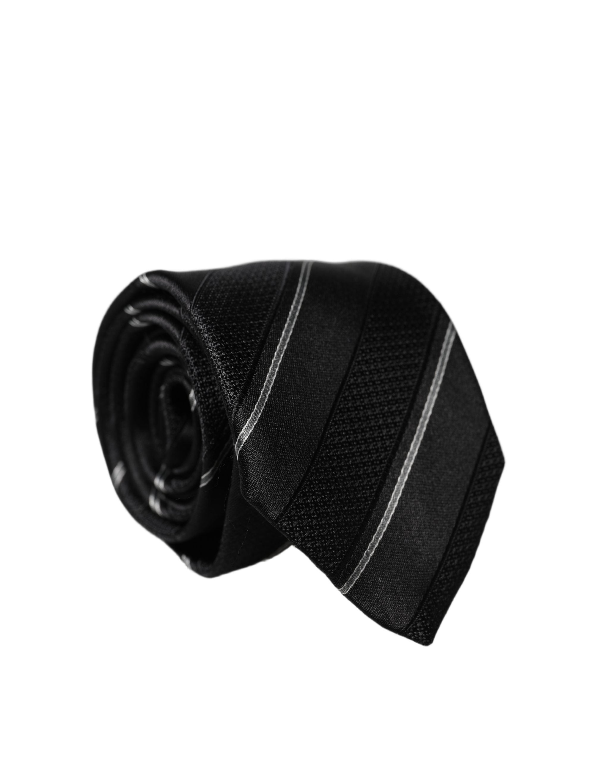 Dolce & Gabbana Black White Stripes 100% Silk Adjustable Men Necktie Tie