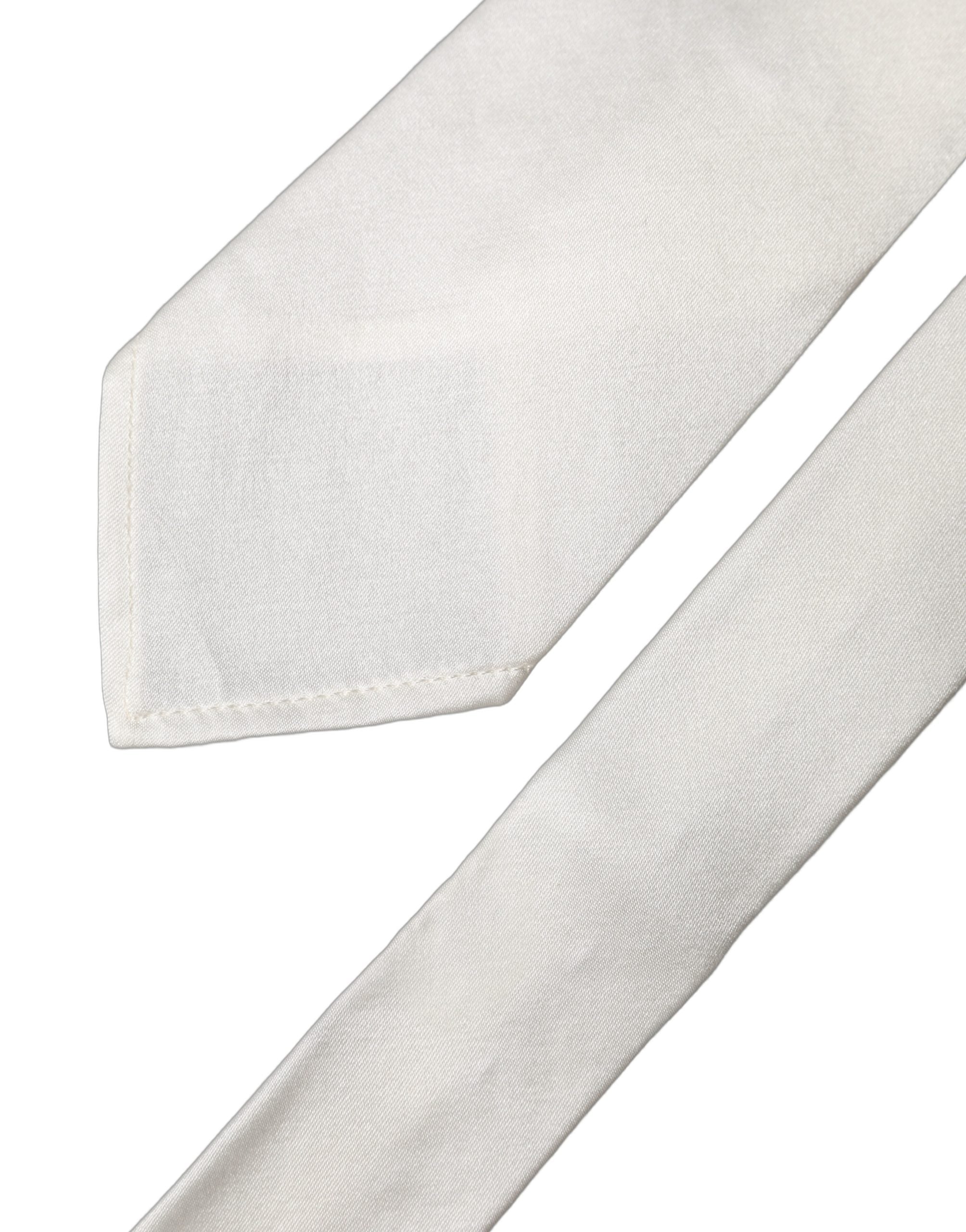 Dolce & Gabbana White Solid Silk Blend Adjustable Men Tied Necktie Tie