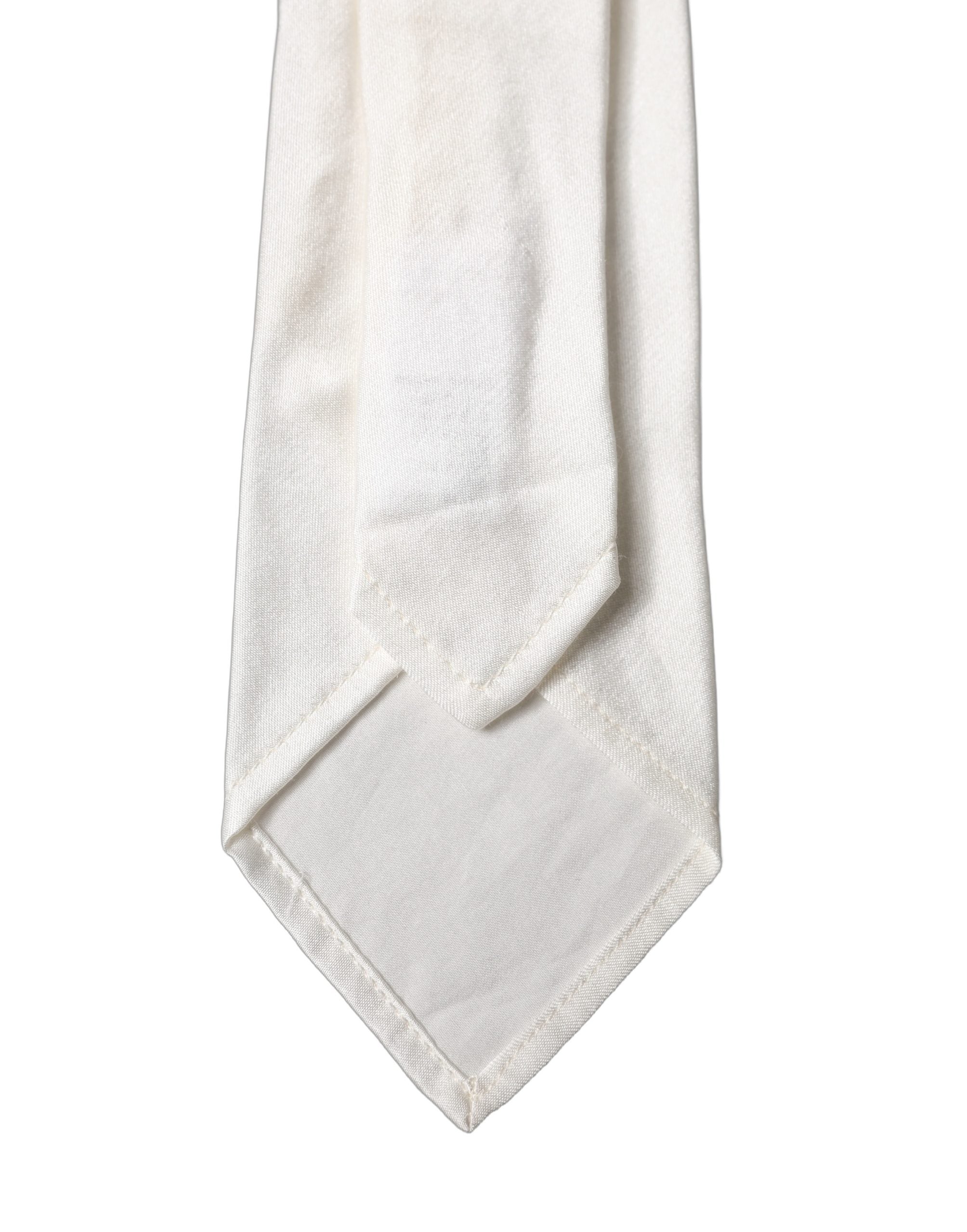 Dolce & Gabbana White Solid Silk Blend Adjustable Men Tied Necktie Tie