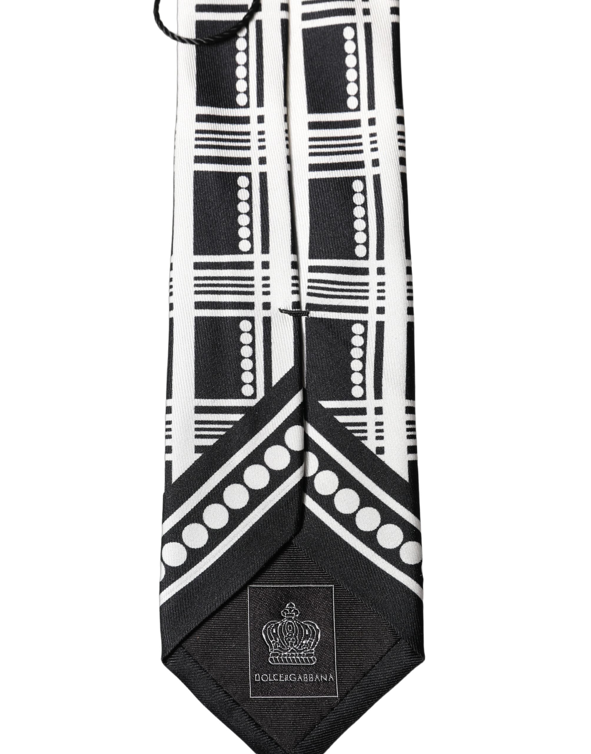 Dolce & Gabbana Black White Abstract Silk Adjustable Men Tied Necktie Tie