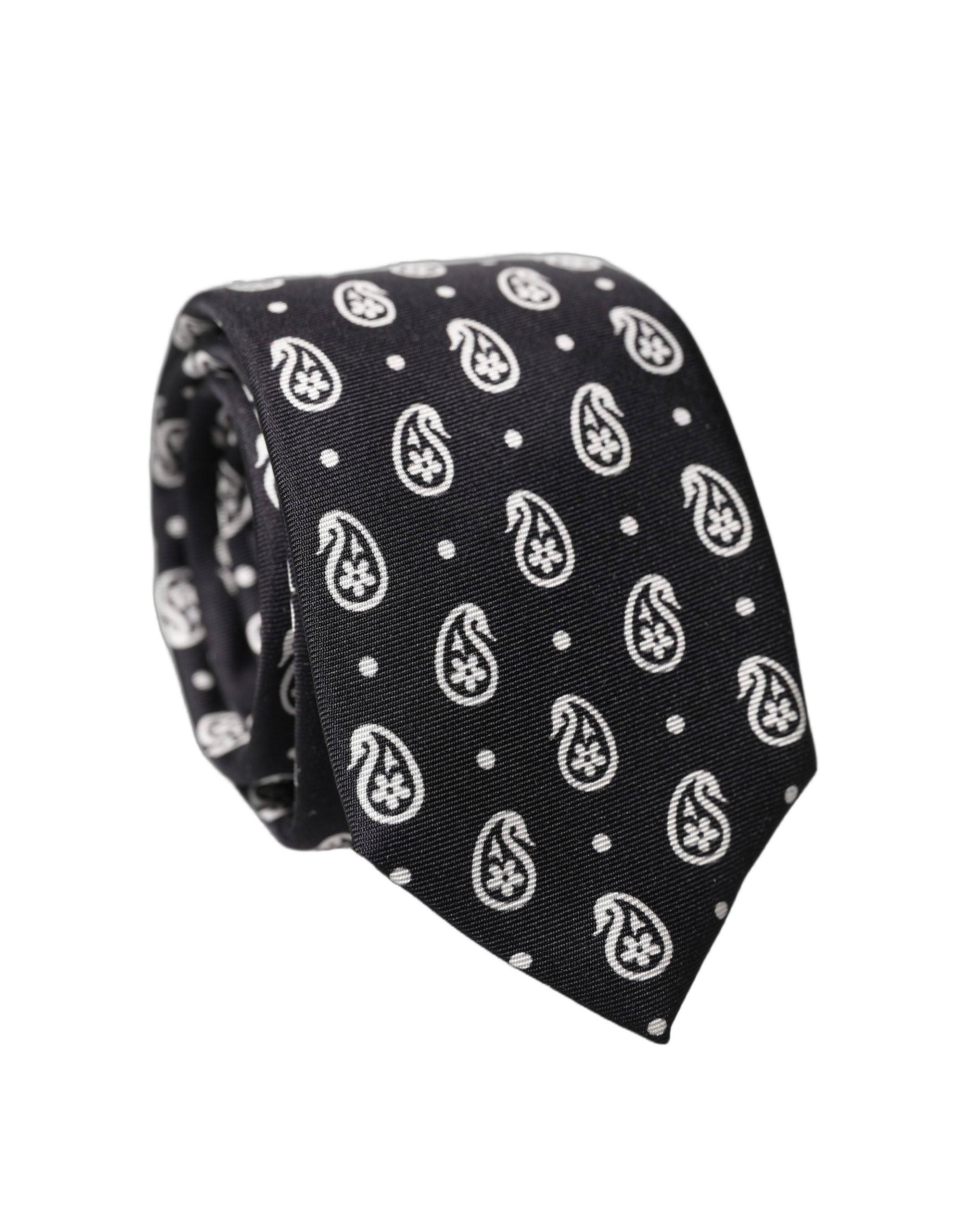 Dolce & Gabbana Black Paisley 100% Silk Adjustable Men Tied Necktie Tie