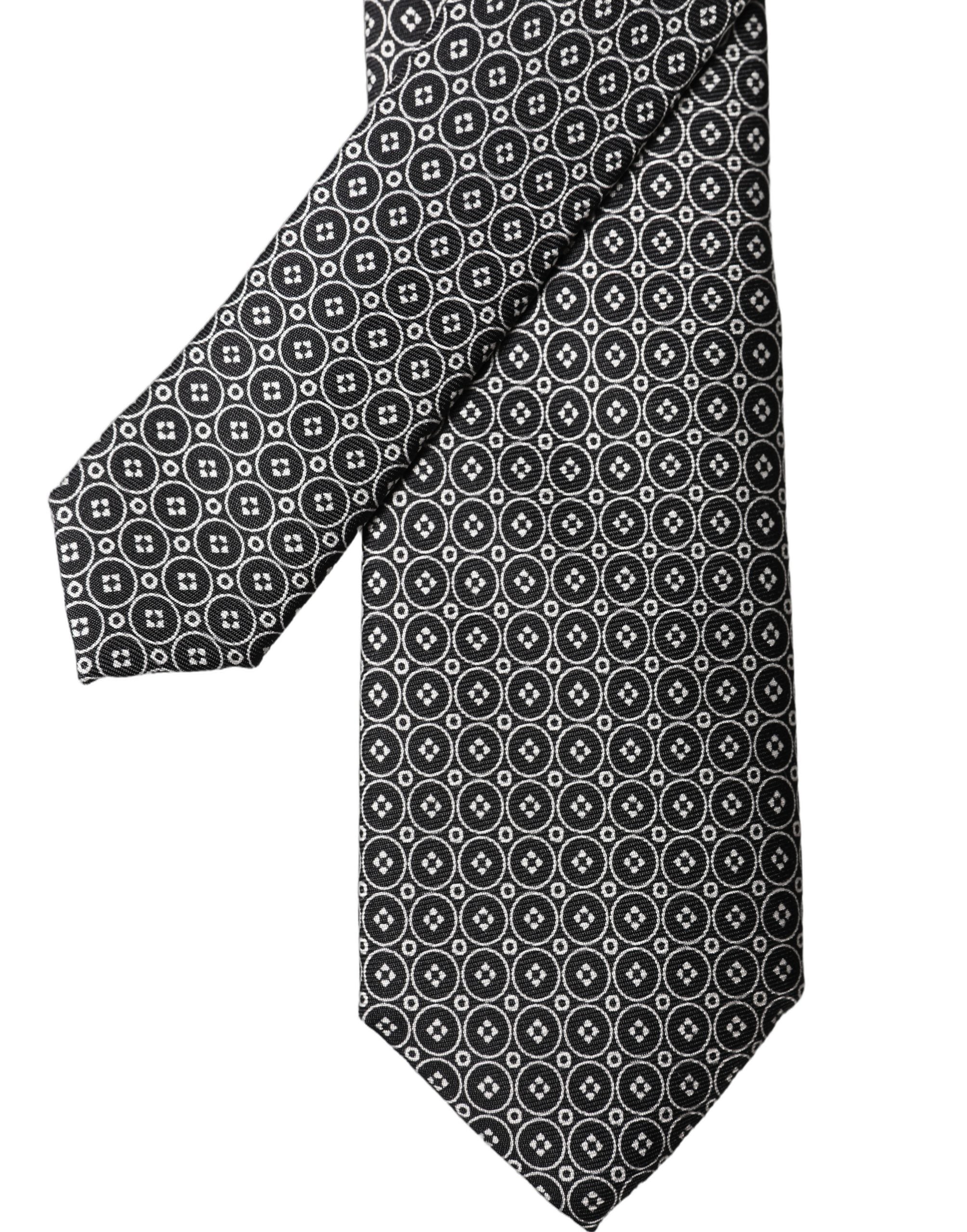 Dolce & Gabbana Black White Patterned Silk Adjustable Men Necktie Tie