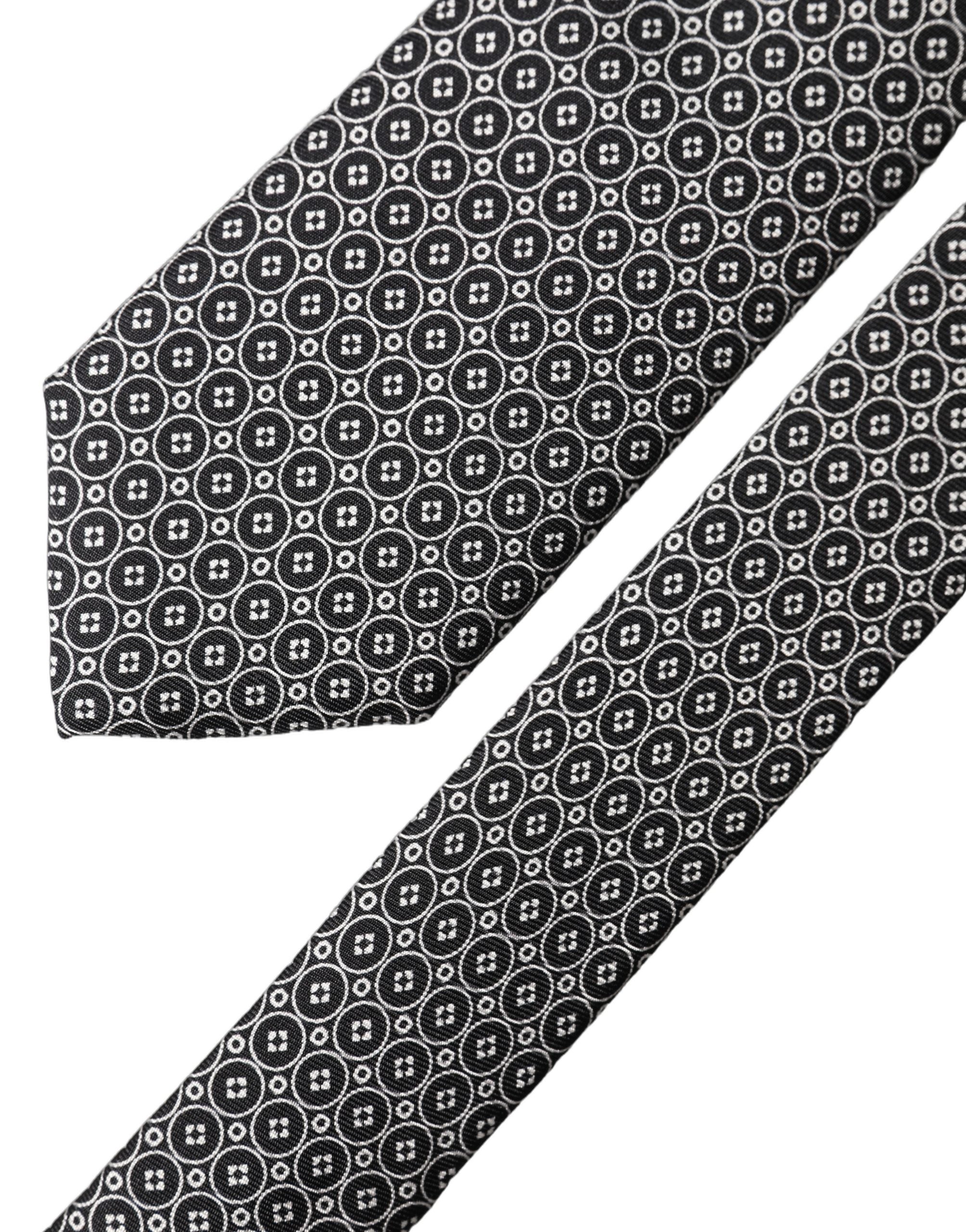 Dolce & Gabbana Black White Patterned Silk Adjustable Men Necktie Tie