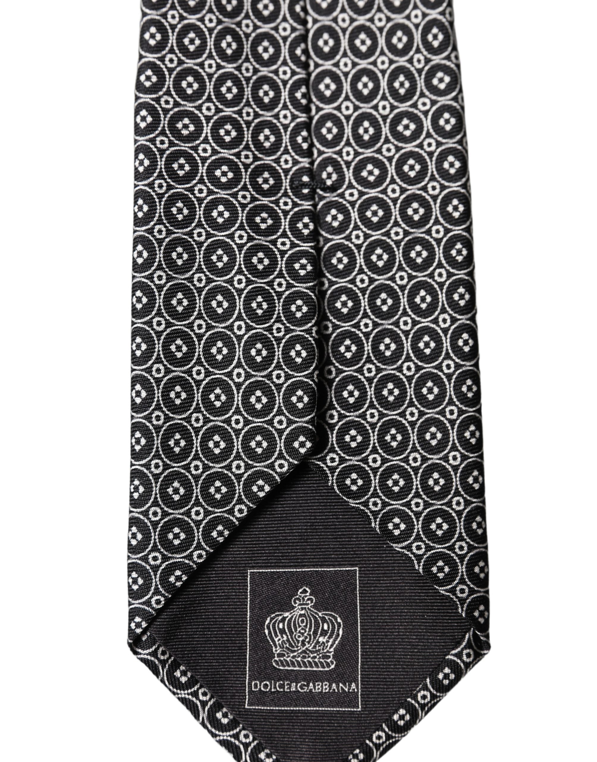 Dolce & Gabbana Black White Patterned Silk Adjustable Men Necktie Tie