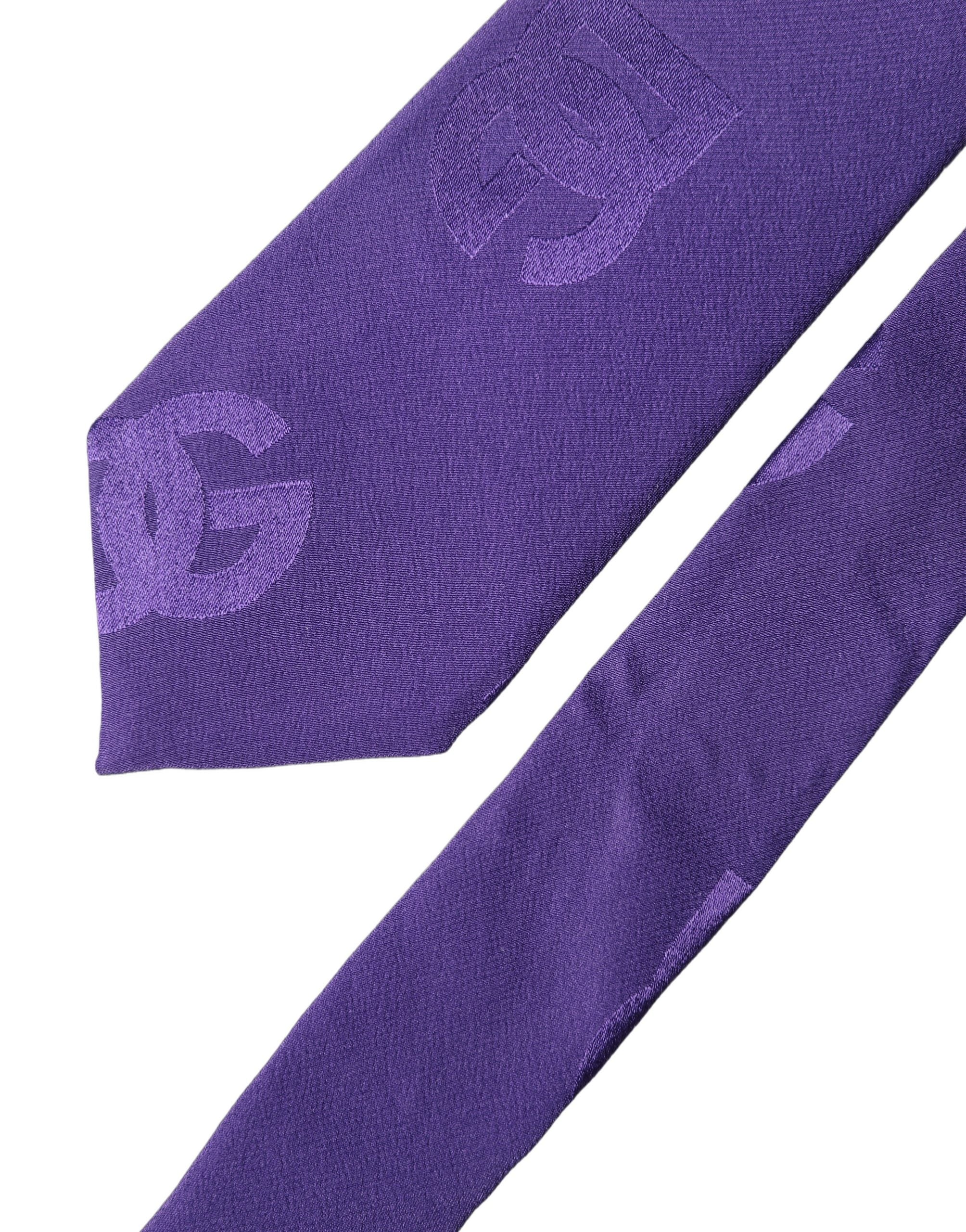 Dolce & Gabbana Purple DG Logo Monogram Silk Adjustable Men Necktie Tie
