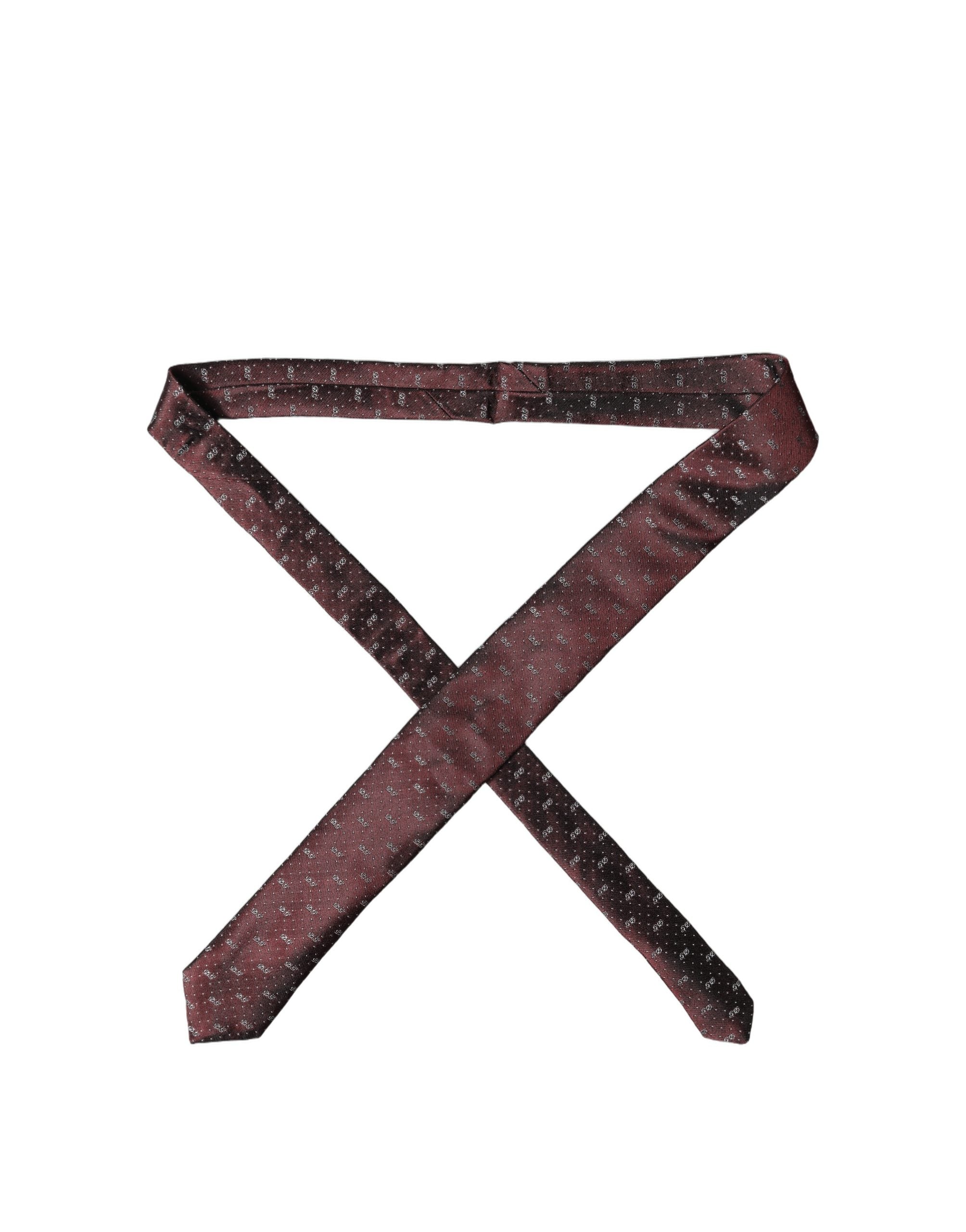 Dolce & Gabbana Burgundy Logo Monogram Silk Adjustable Men Necktie Tie