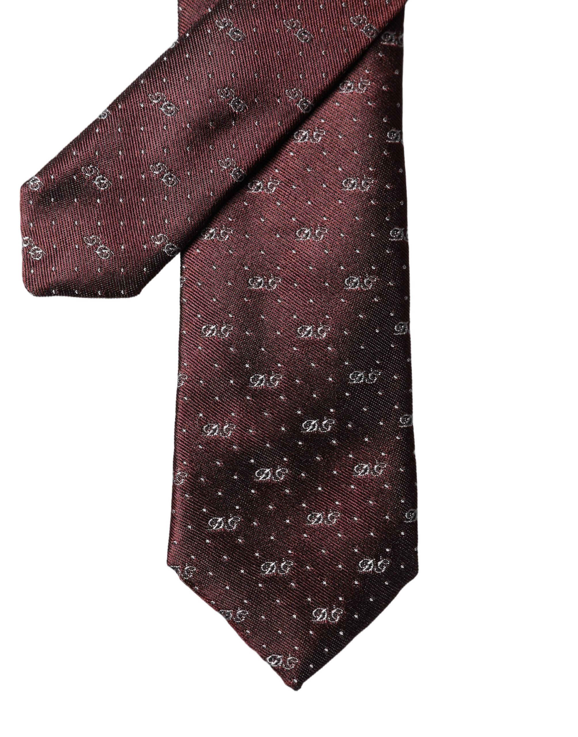 Dolce & Gabbana Burgundy Logo Monogram Silk Adjustable Men Necktie Tie