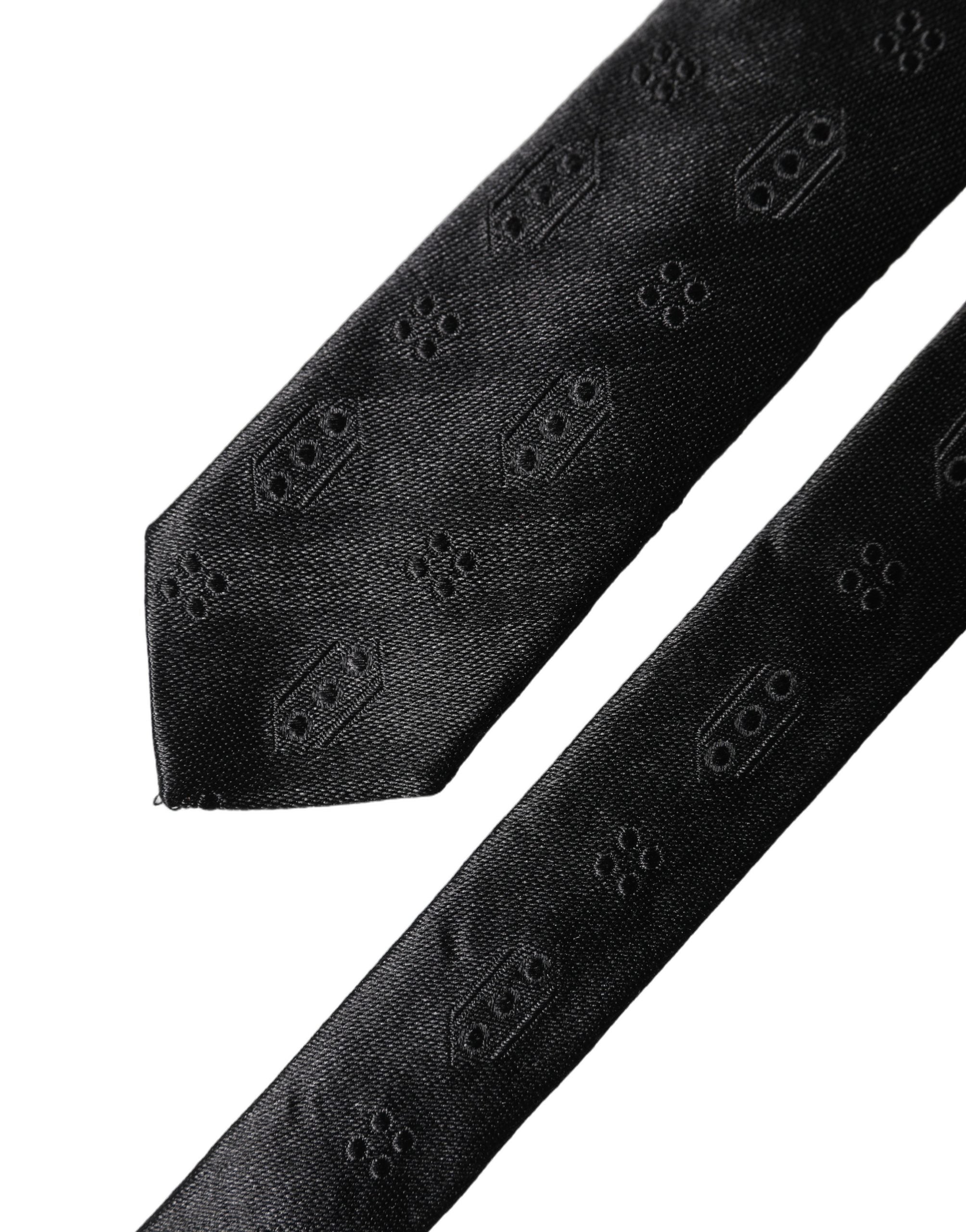 Dolce & Gabbana Black Patterned 100% Silk Adjustable Men Necktie Tie