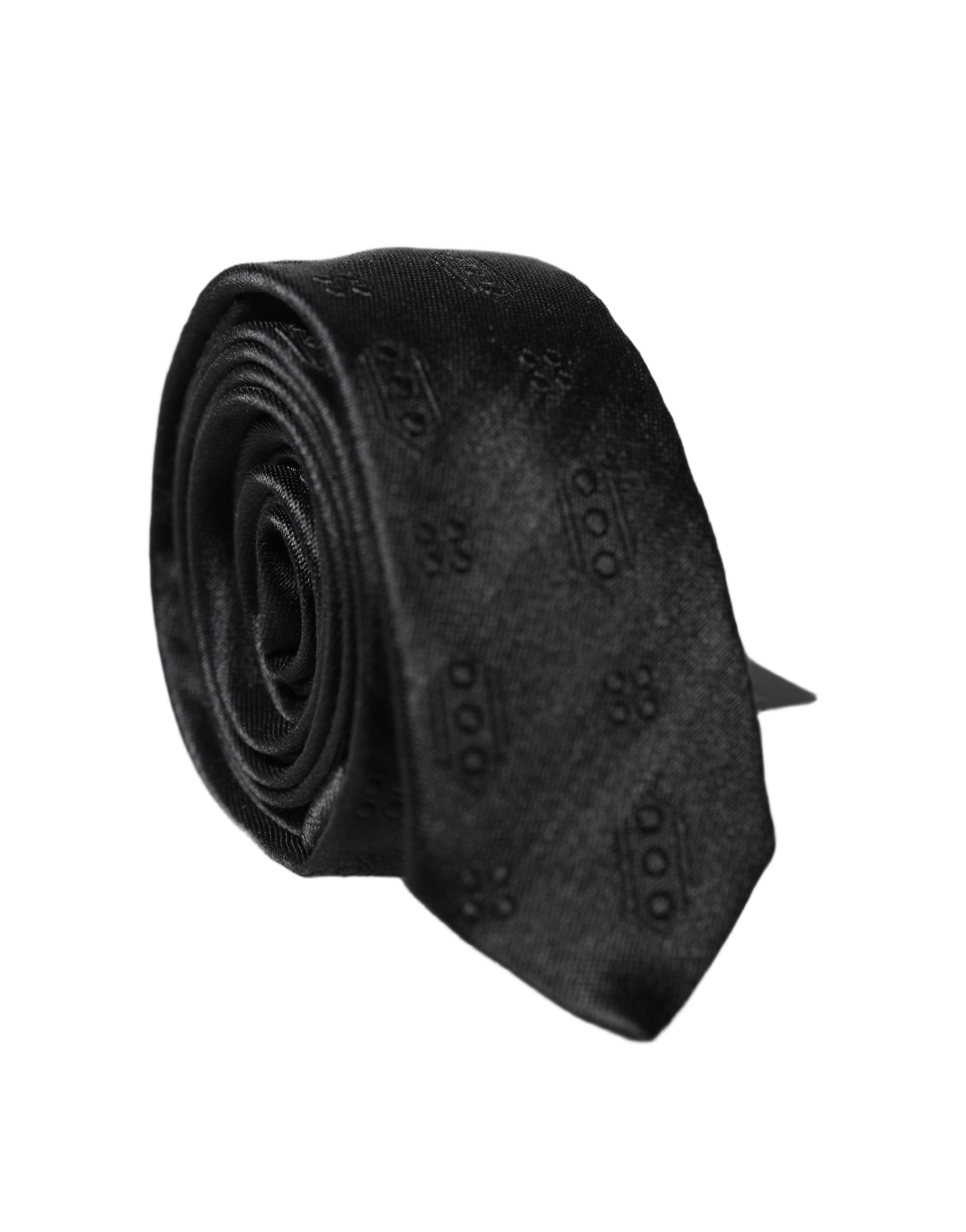 Dolce & Gabbana Black Patterned 100% Silk Adjustable Men Necktie Tie