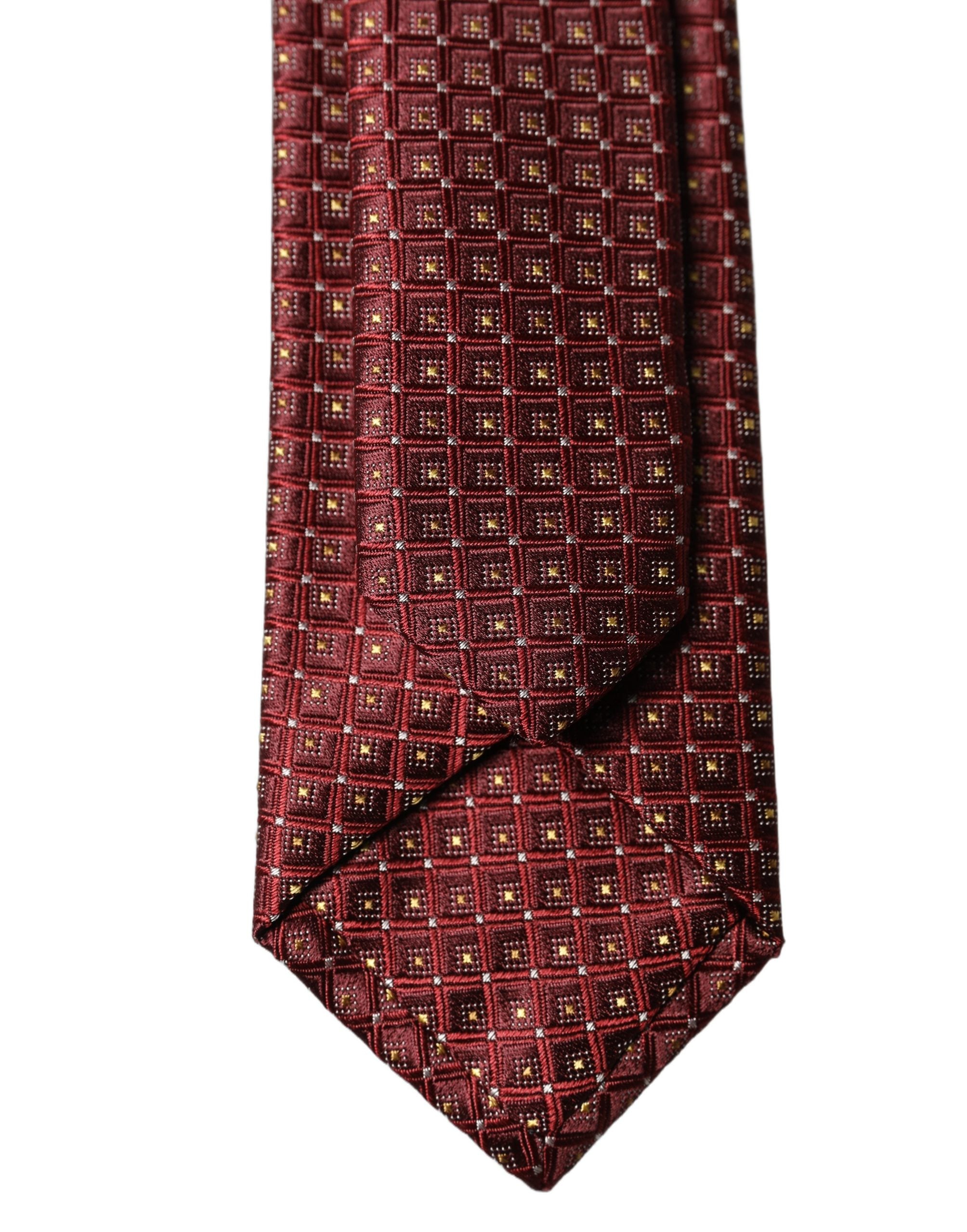 Dolce & Gabbana Burgundy Geometric Silk Adjustable Men Tied Necktie Tie