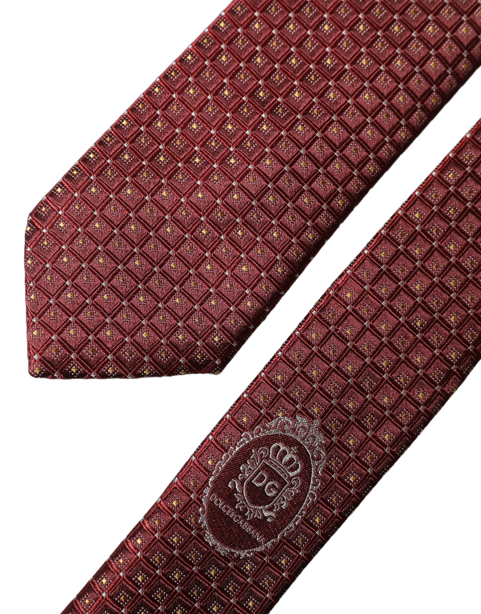 Dolce & Gabbana Burgundy Geometric Silk Adjustable Men Tied Necktie Tie