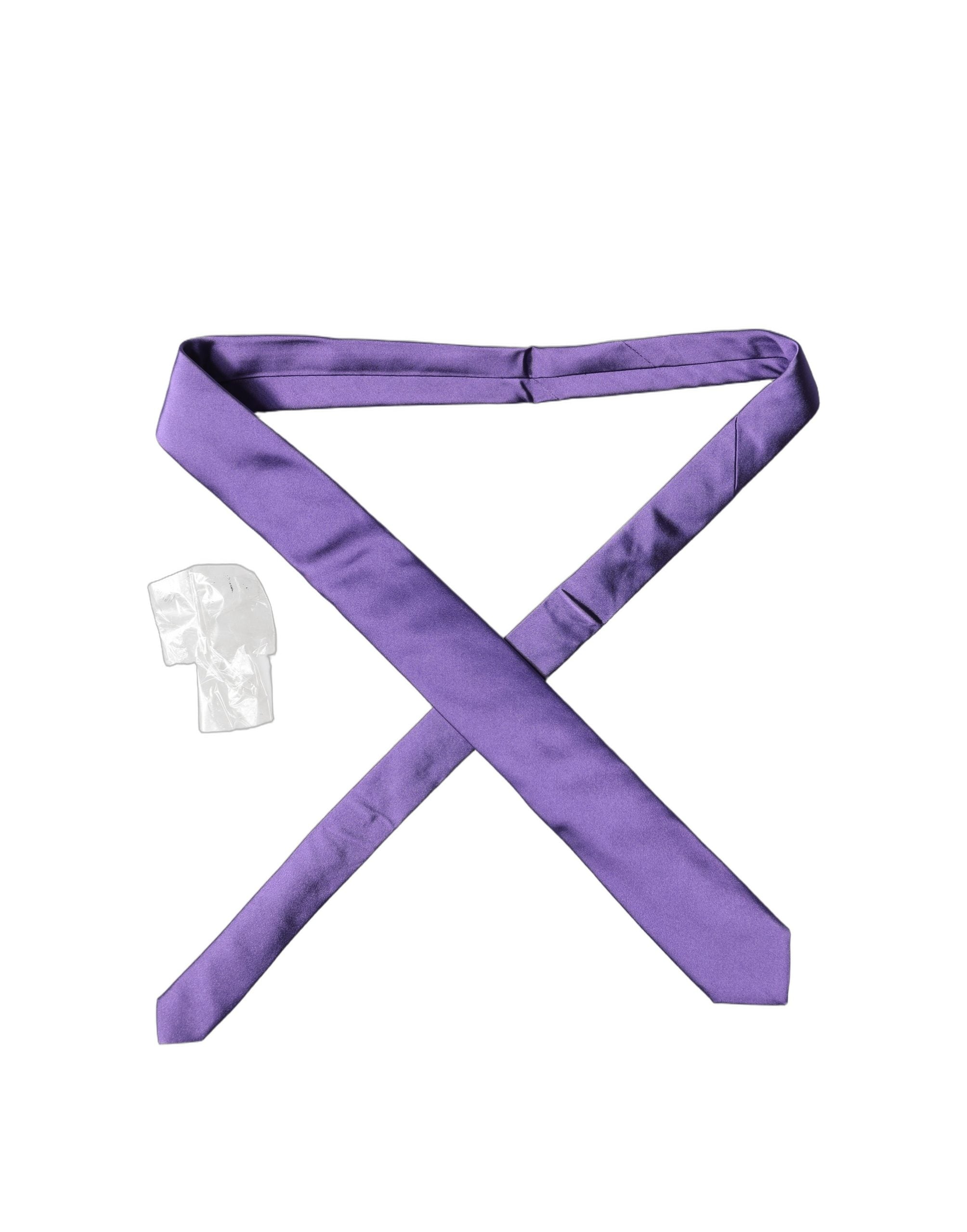 Dolce & Gabbana Purple Satin 100% Silk Adjustable Men Tied Necktie Tie