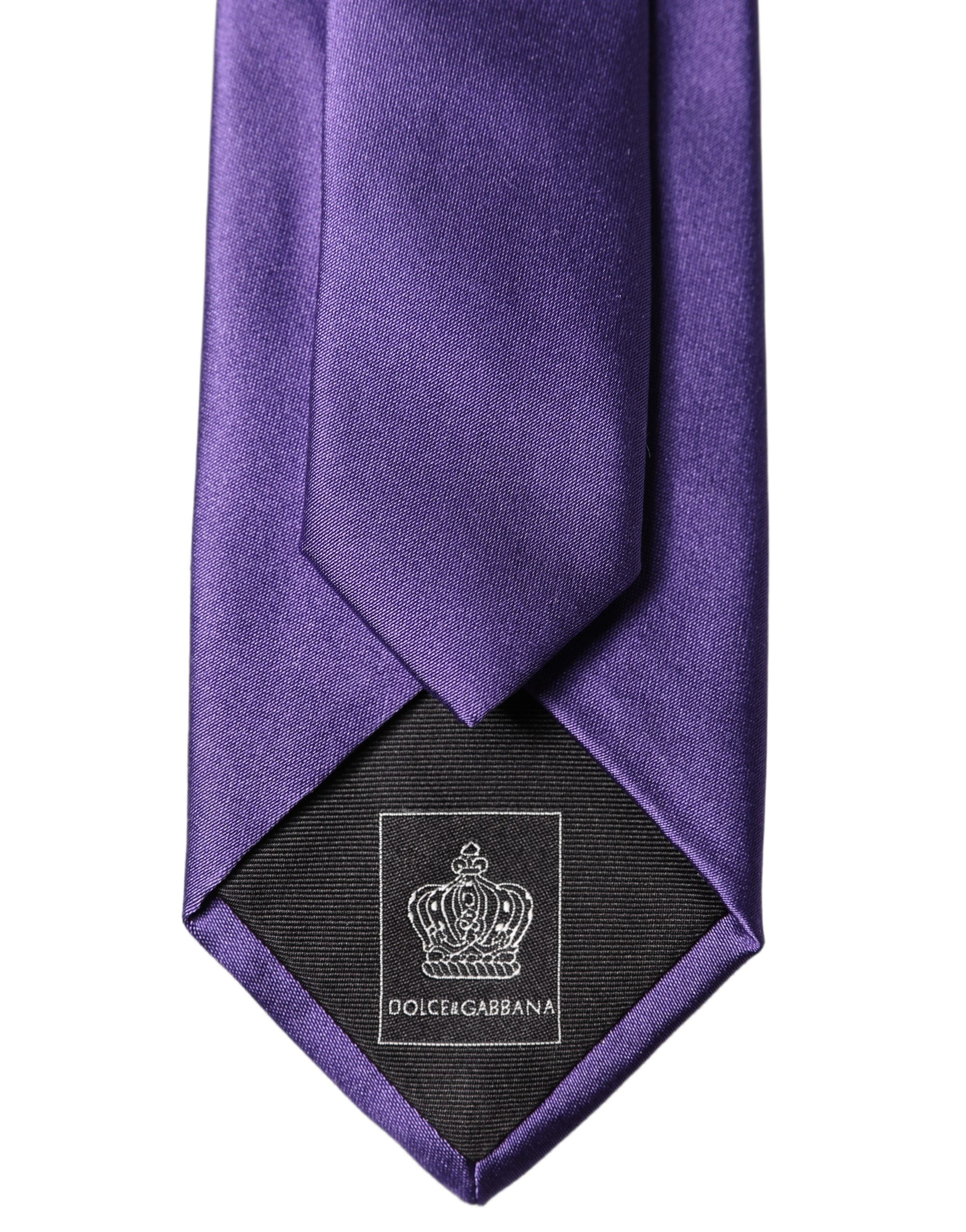 Dolce & Gabbana Purple Satin 100% Silk Adjustable Men Tied Necktie Tie